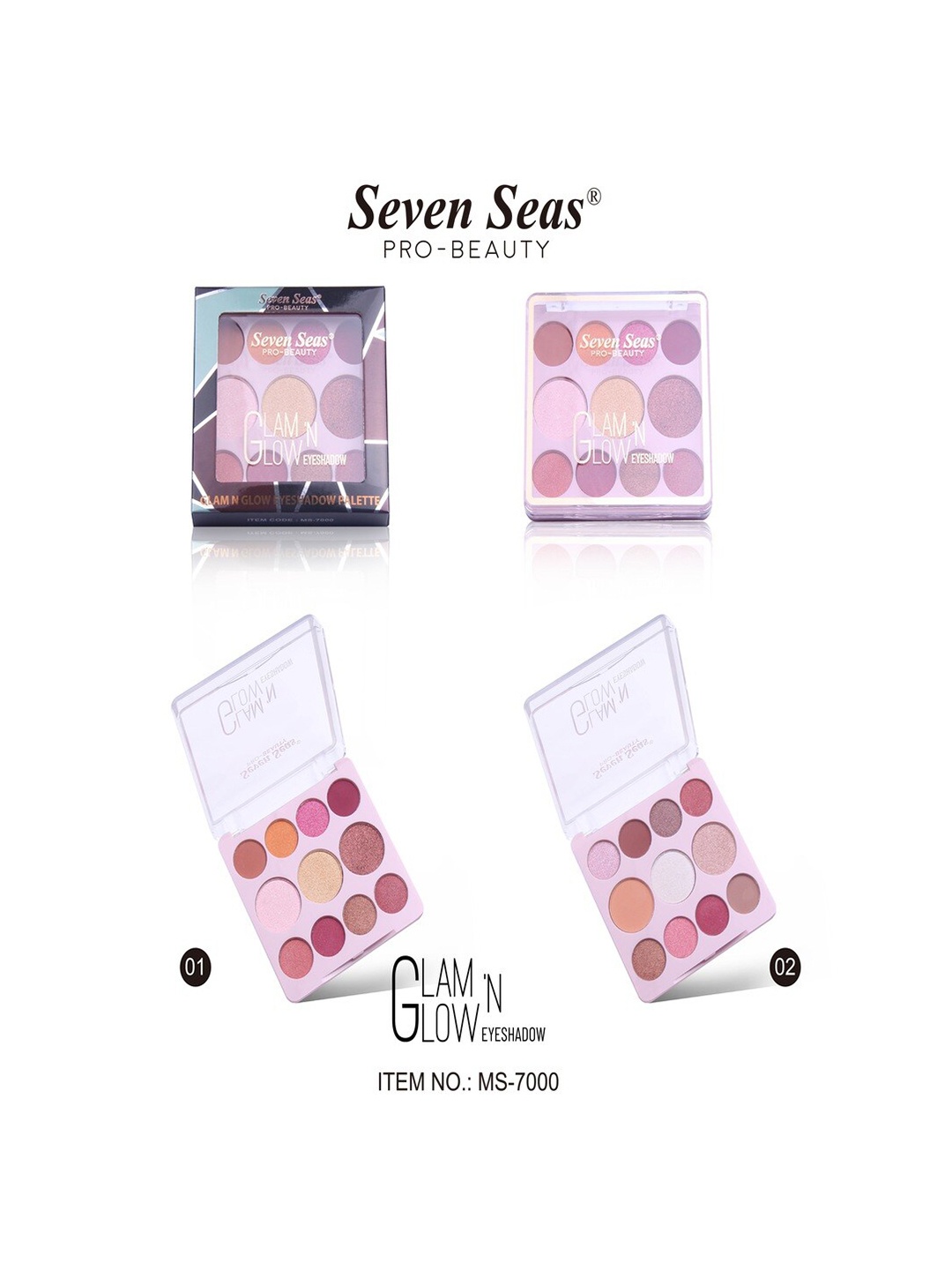 

Seven Seas Glam N Glow 11 Pigmented Colors Eyeshadow Palette 12g - Natural 101, Pink