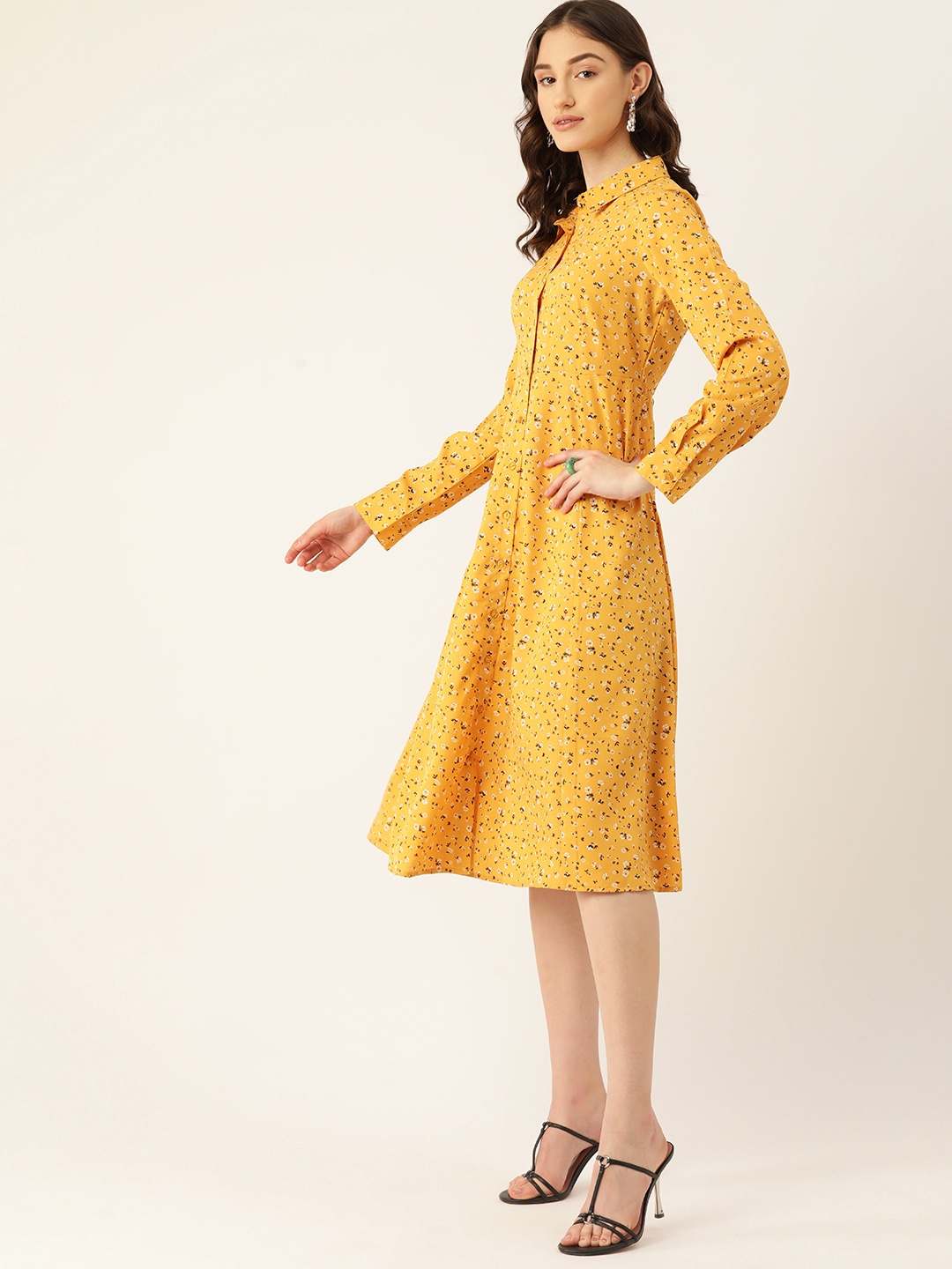 

DressBerry Floral Print Shirt Midi Dress, Yellow