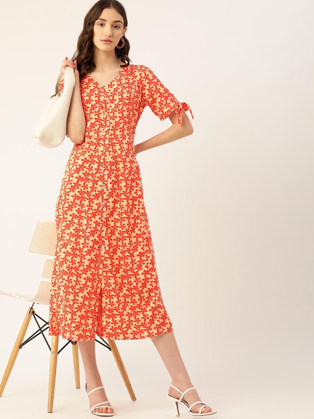 

DressBerry Floral Print A-Line Midi Dress, Orange