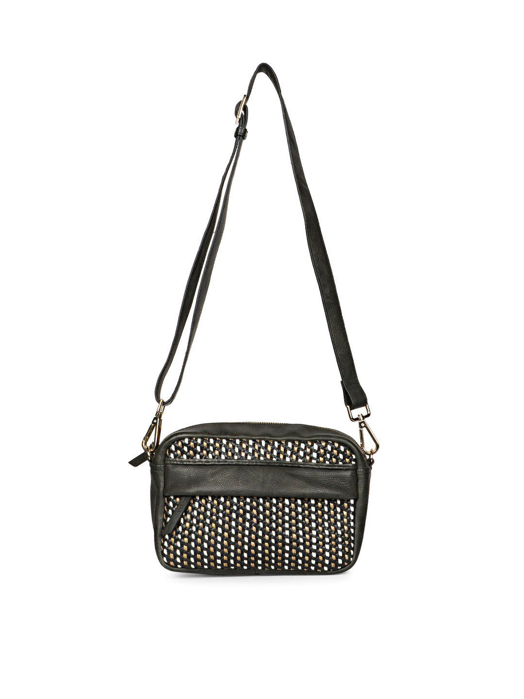 

Saint G Textured Leather Structured Sling Bag, Black