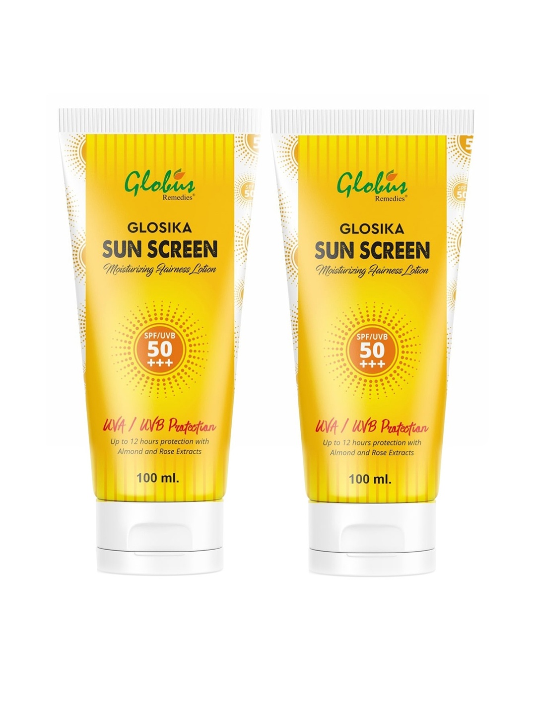 

Globus Remedies Glosika Sunscreen Lotion, Up to 12hrs Protection (Pack of 2), Yellow