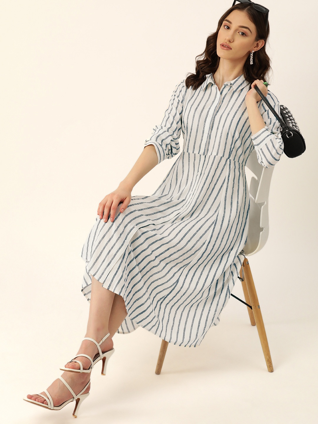 

DressBerry Striped Shirt Midi Dress, White