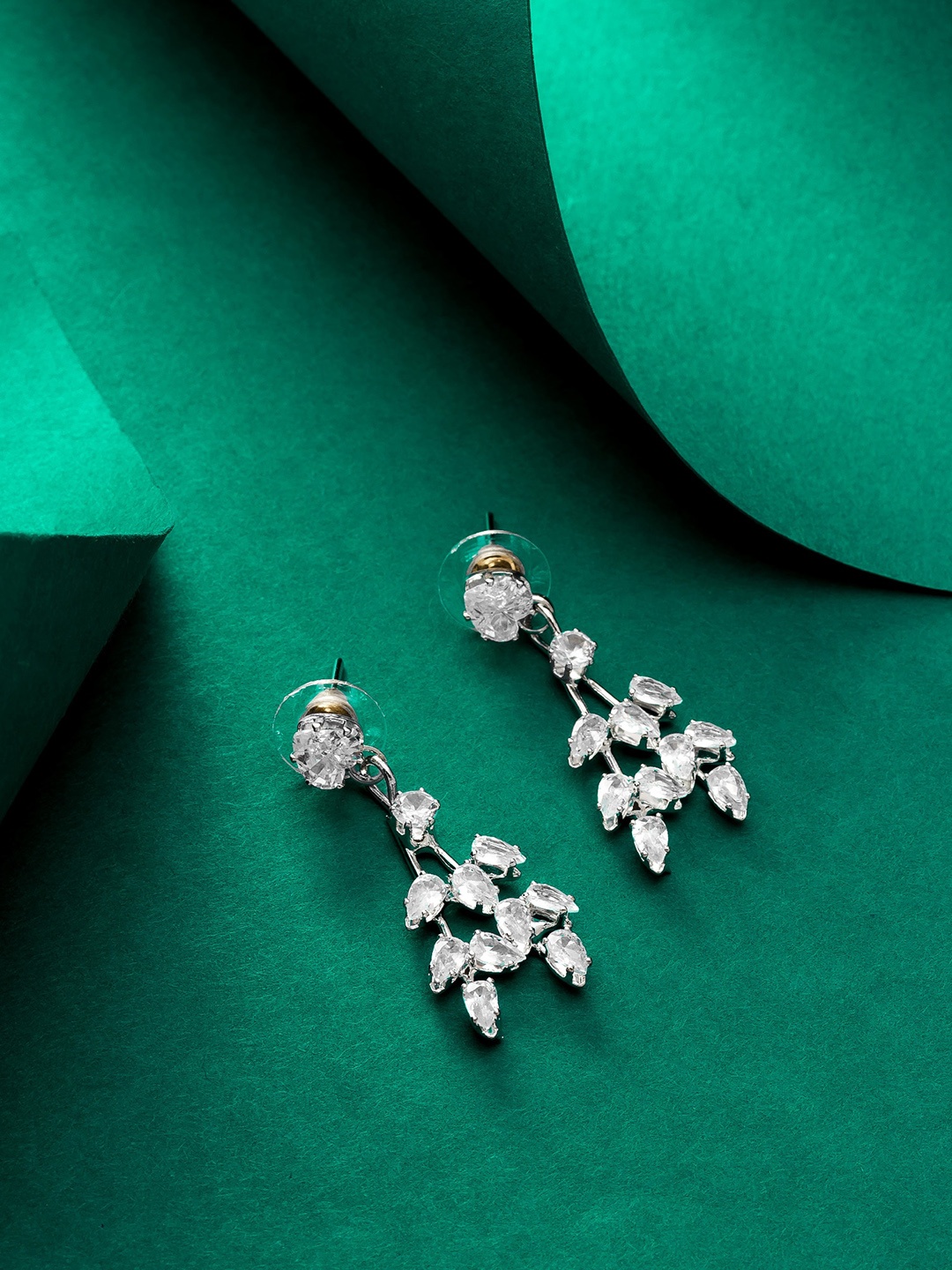 

aadita Silver Plated Contemporary Stone Studded Drop Earrings, White