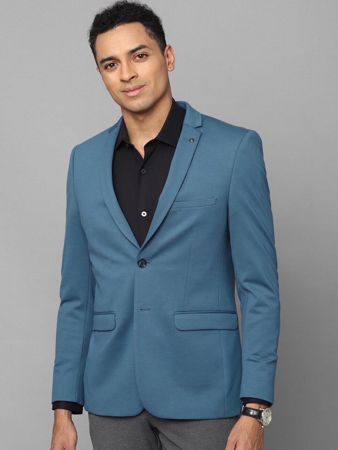 

Allen Solly Notched Lapel Collar Ultra Slim Fit Single-Breasted Formal Blazer, Blue