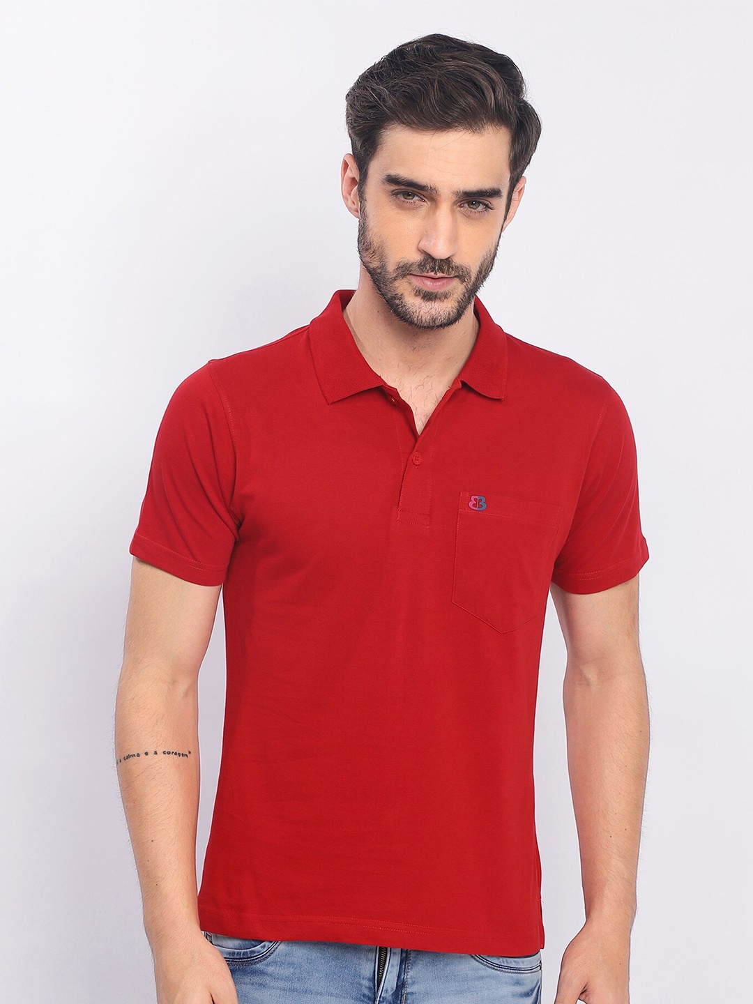 

berry blues Polo Collar Cotton T-shirt, Red
