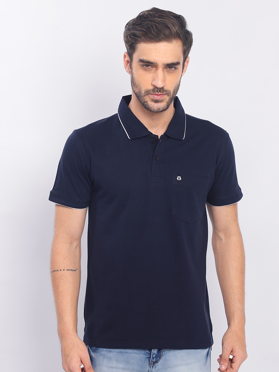 

berry blues Polo Collar Cotton T-shirt, Navy blue