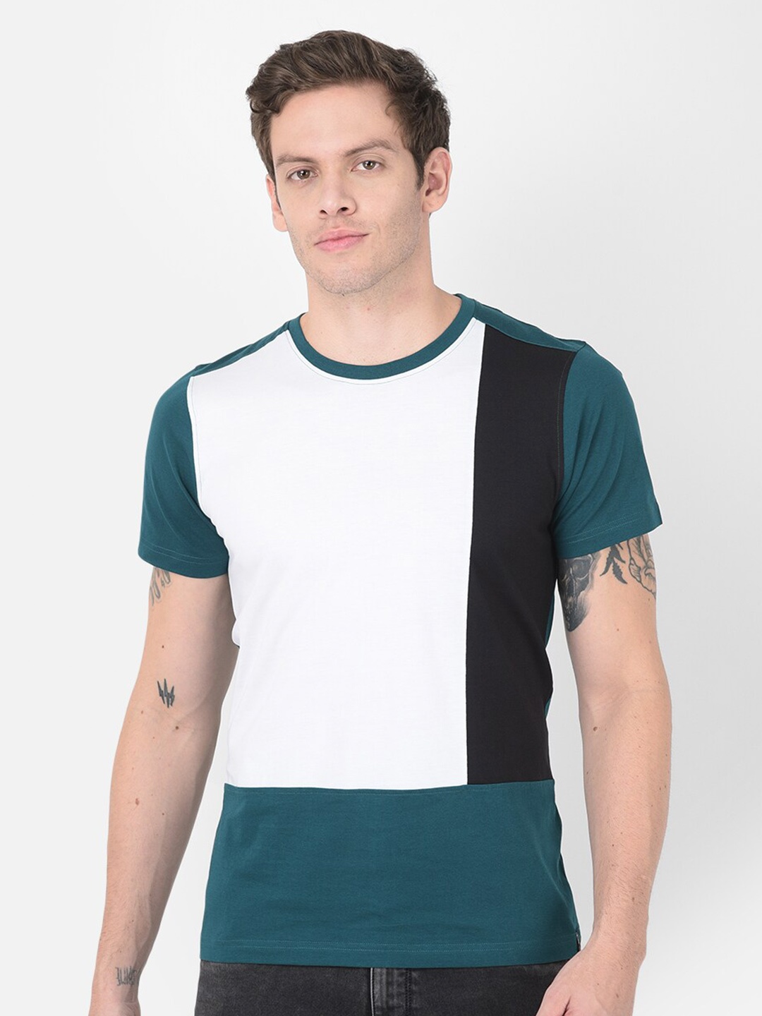 

berry blues Colourblocked Cotton T-shirt, Teal
