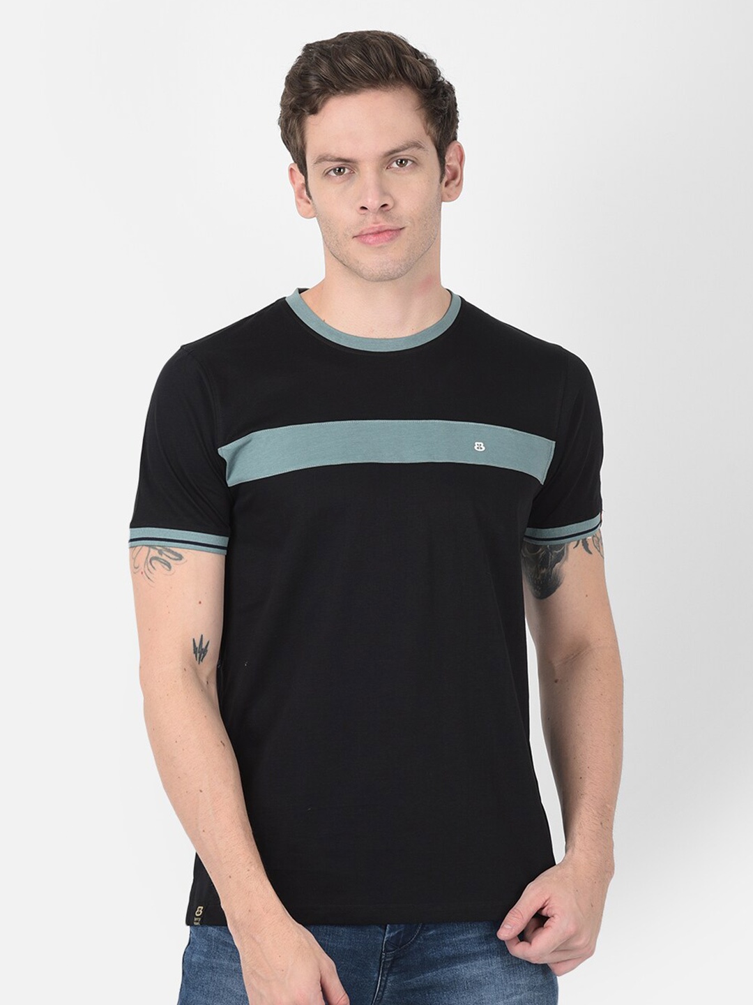 

berry blues Colourblocked Polo Collar Cotton T-shirt, Black