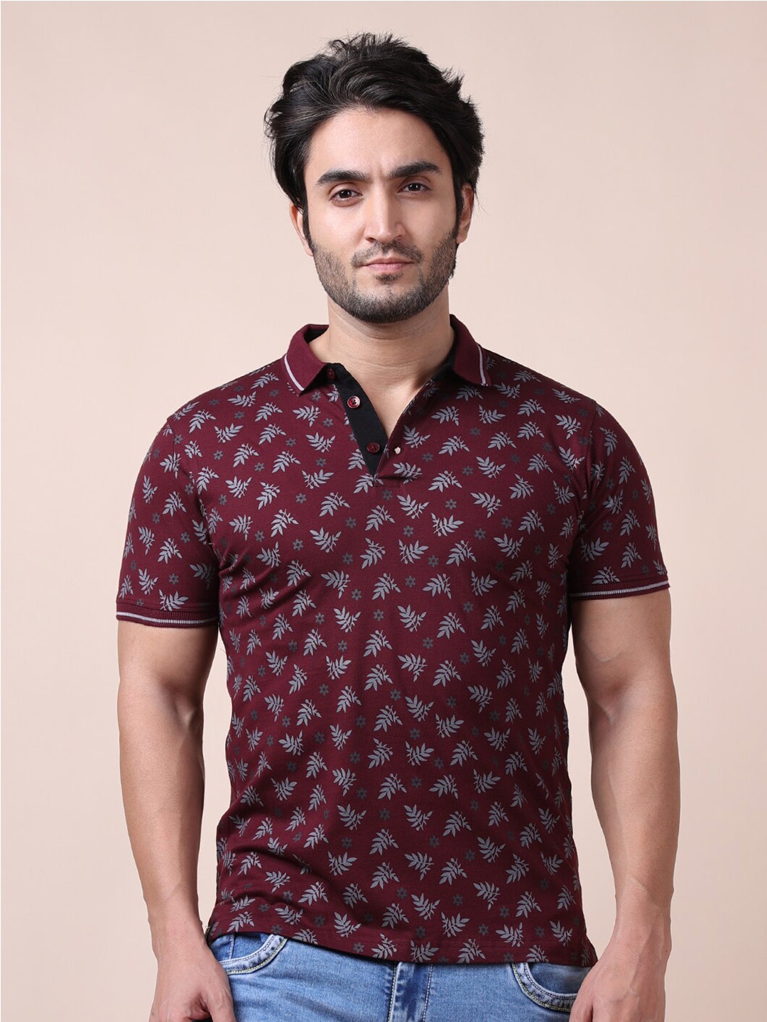 

berry blues Floral Printed Cotton T-shirt, Maroon