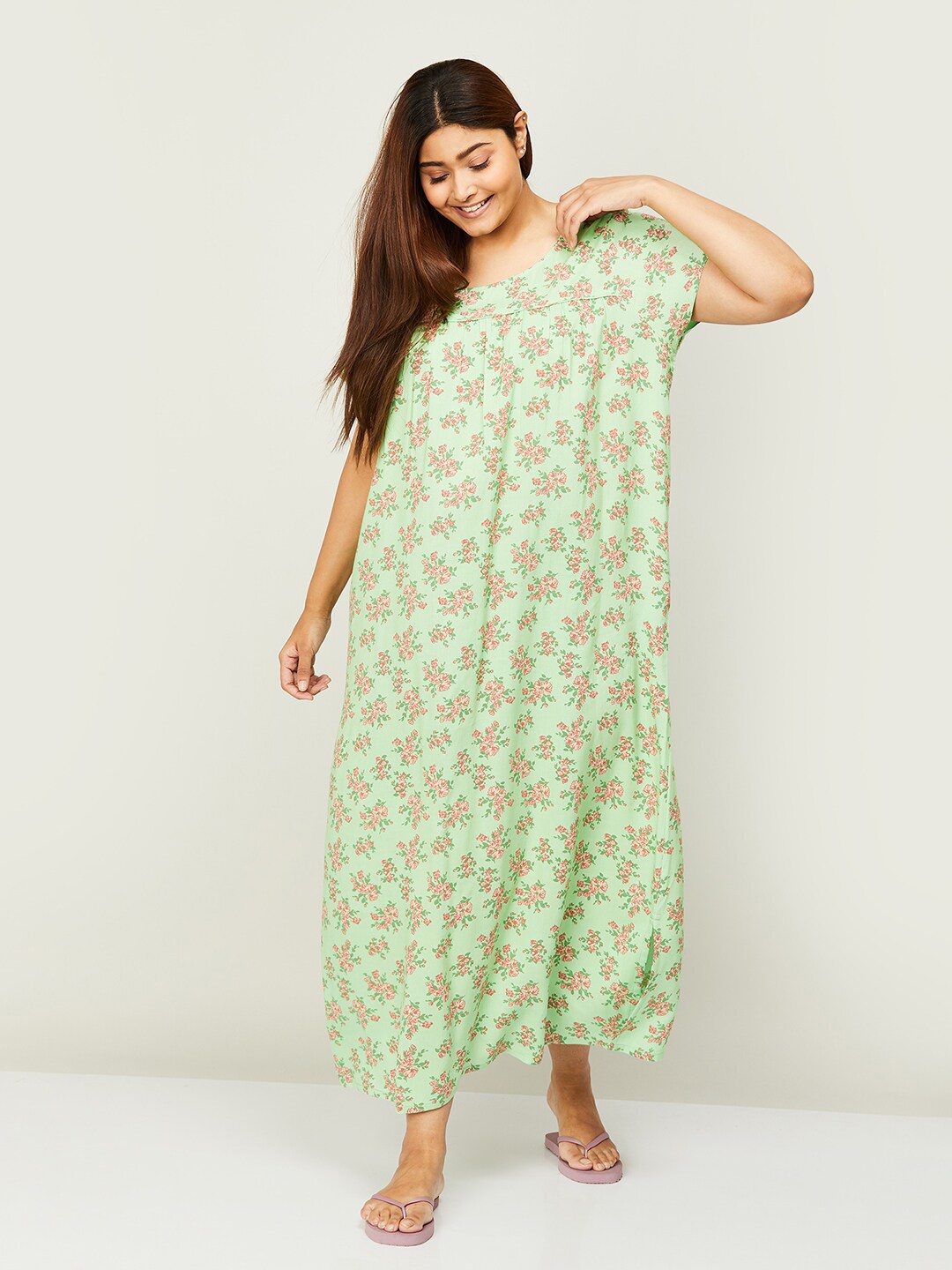 

Nexus by Lifestyle Plus Size Floral Printed Maxi Nightdress, Green