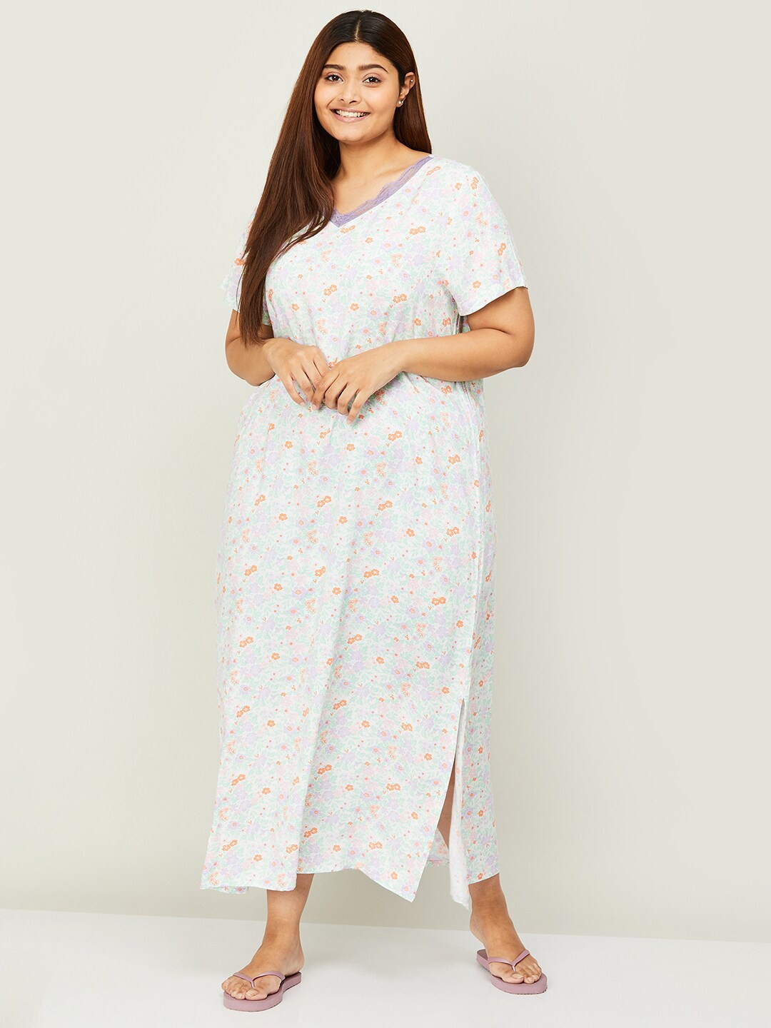 

Nexus by Lifestyle Plus Size Floral Printed Maxi Nightdress, White