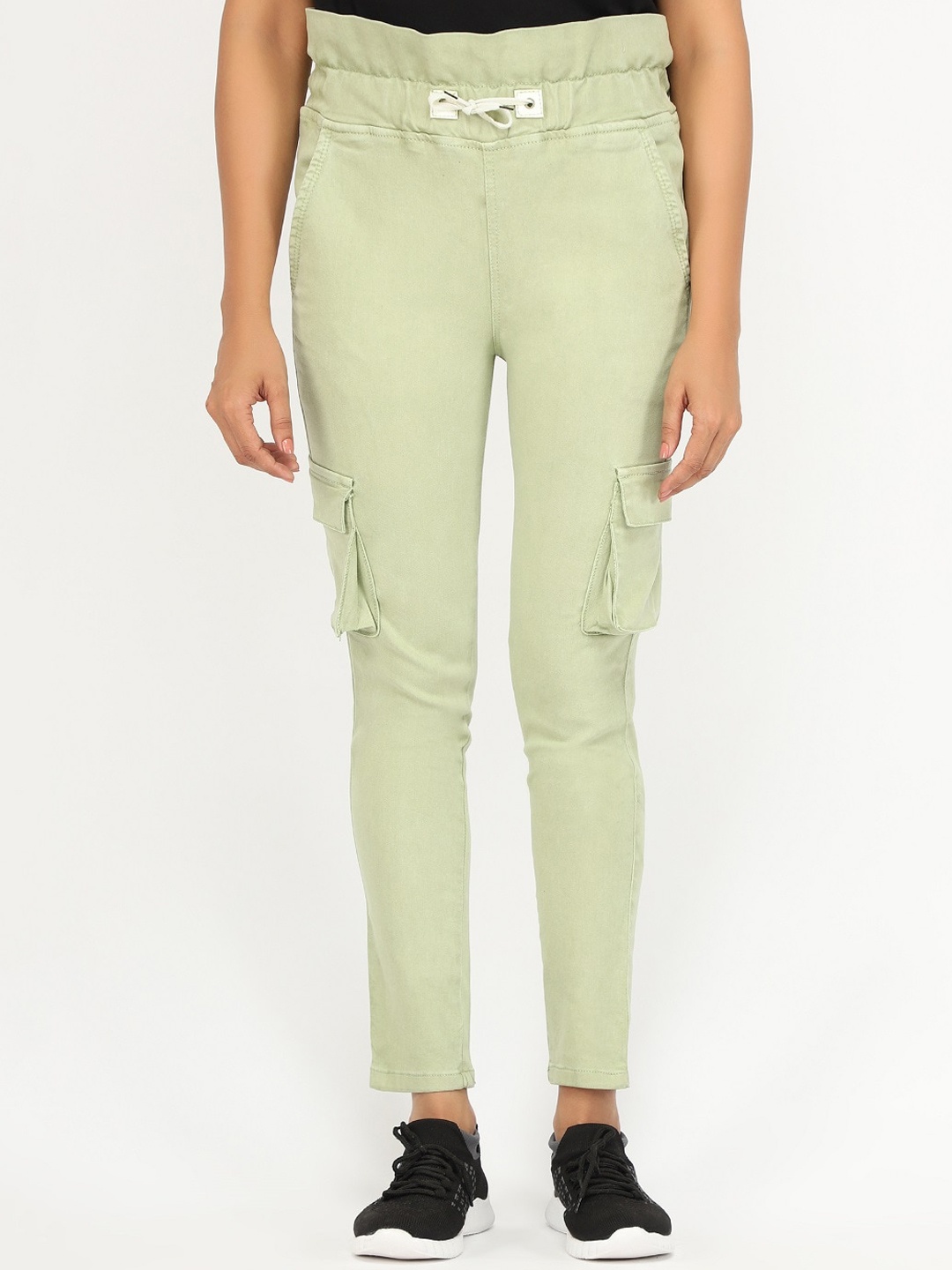 

AngelFab Women Relaxed Cotton Cargos Trousers, Green