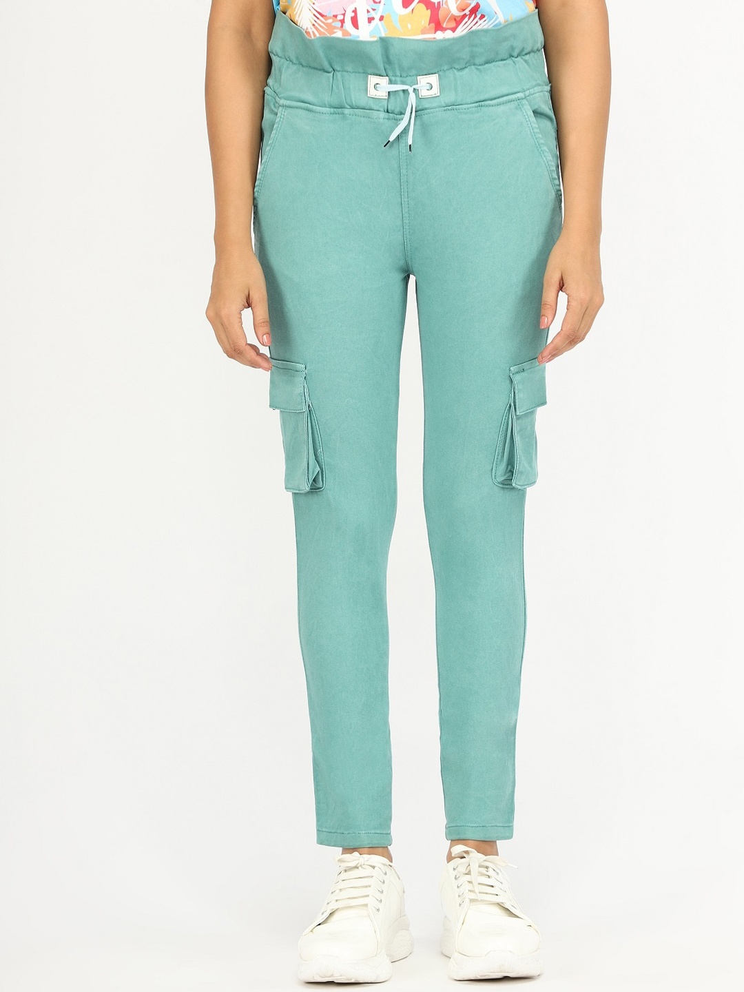 

AngelFab Women Relaxed Mid-Rise Cotton Cargo Trousers, Green