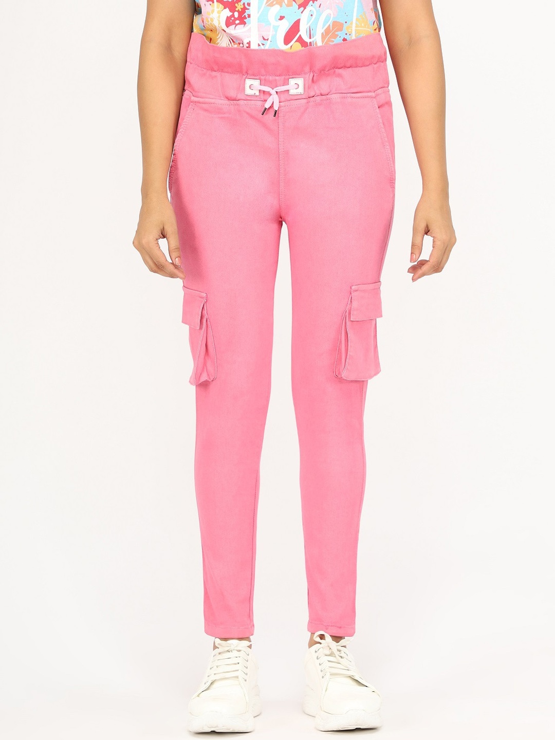 

AngelFab Women Pink Relaxed Cargos Trousers