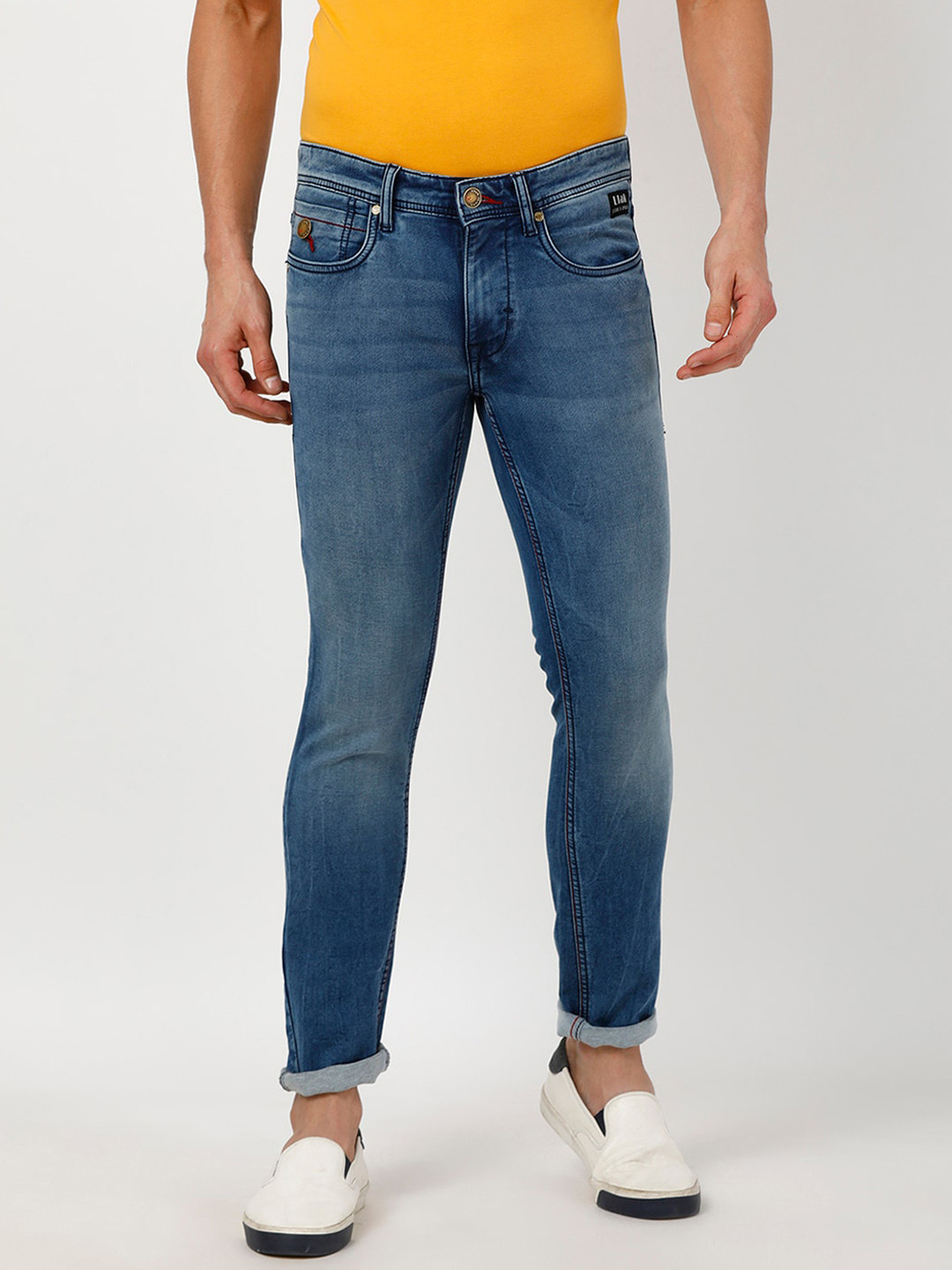 

Llak Jeans Men Skinny Fit Mid-Rise Heavy Fade Stretchable Jeans, Blue