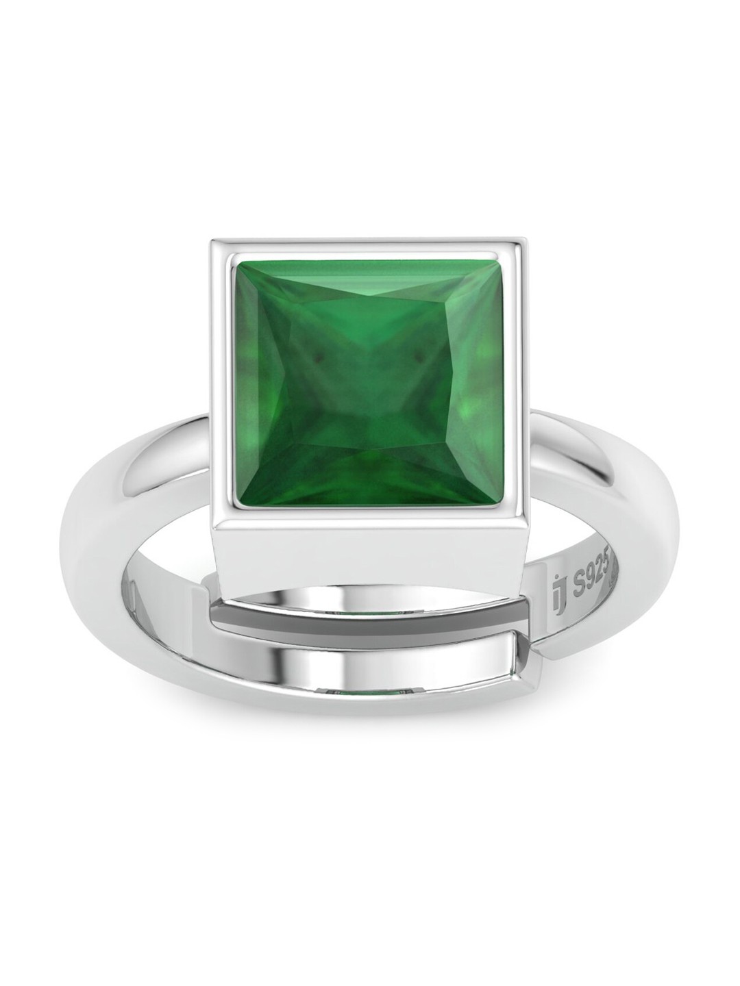 

Inddus Jewels 925 Sterling Silver Rhodium-Plated Stone Studded Adjustable Finger Ring, Green
