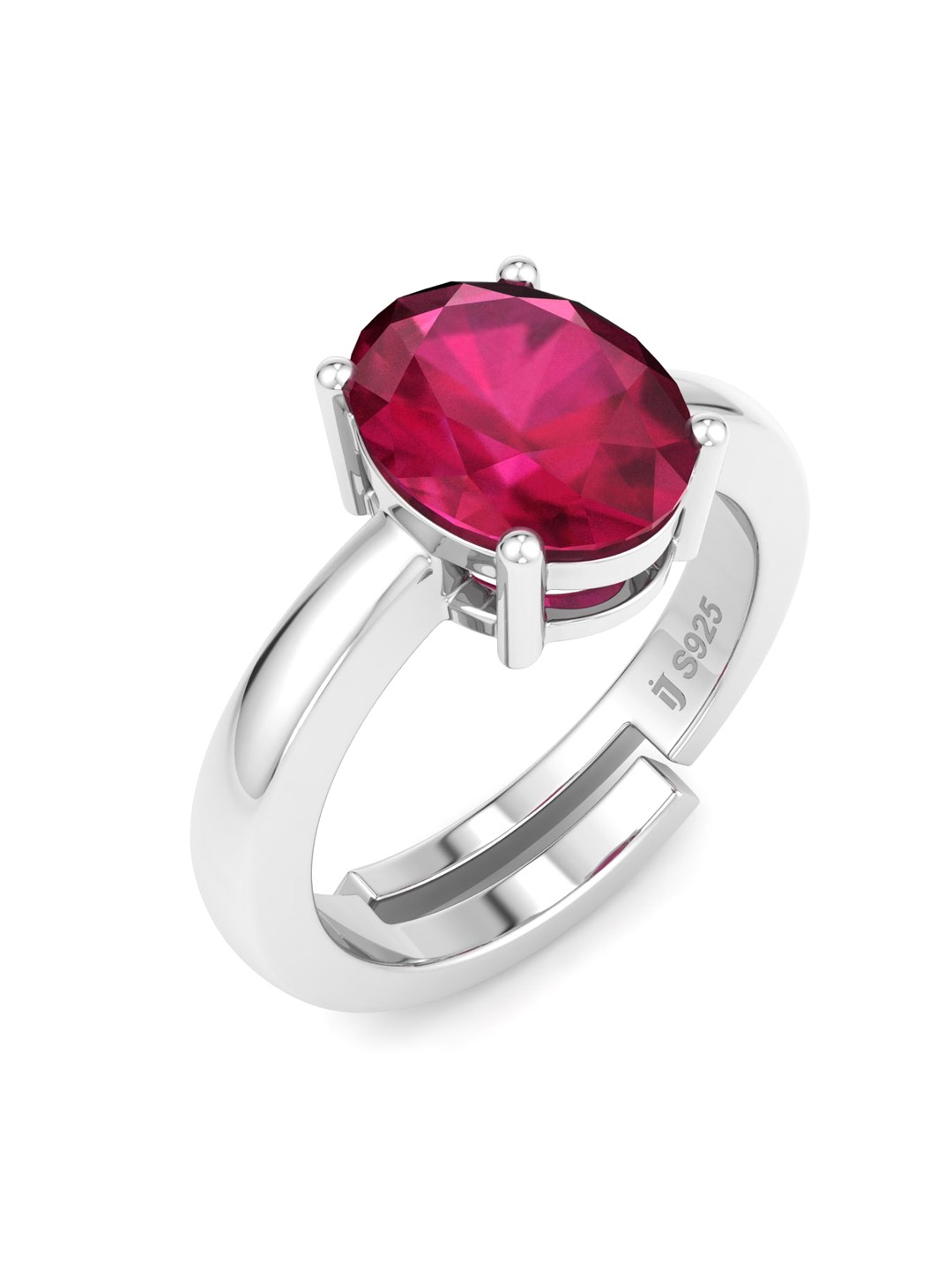 

Inddus Jewels 925 Sterling Silver Rhodium-Plated Studded Stone Adjustable Finger Ring, Red