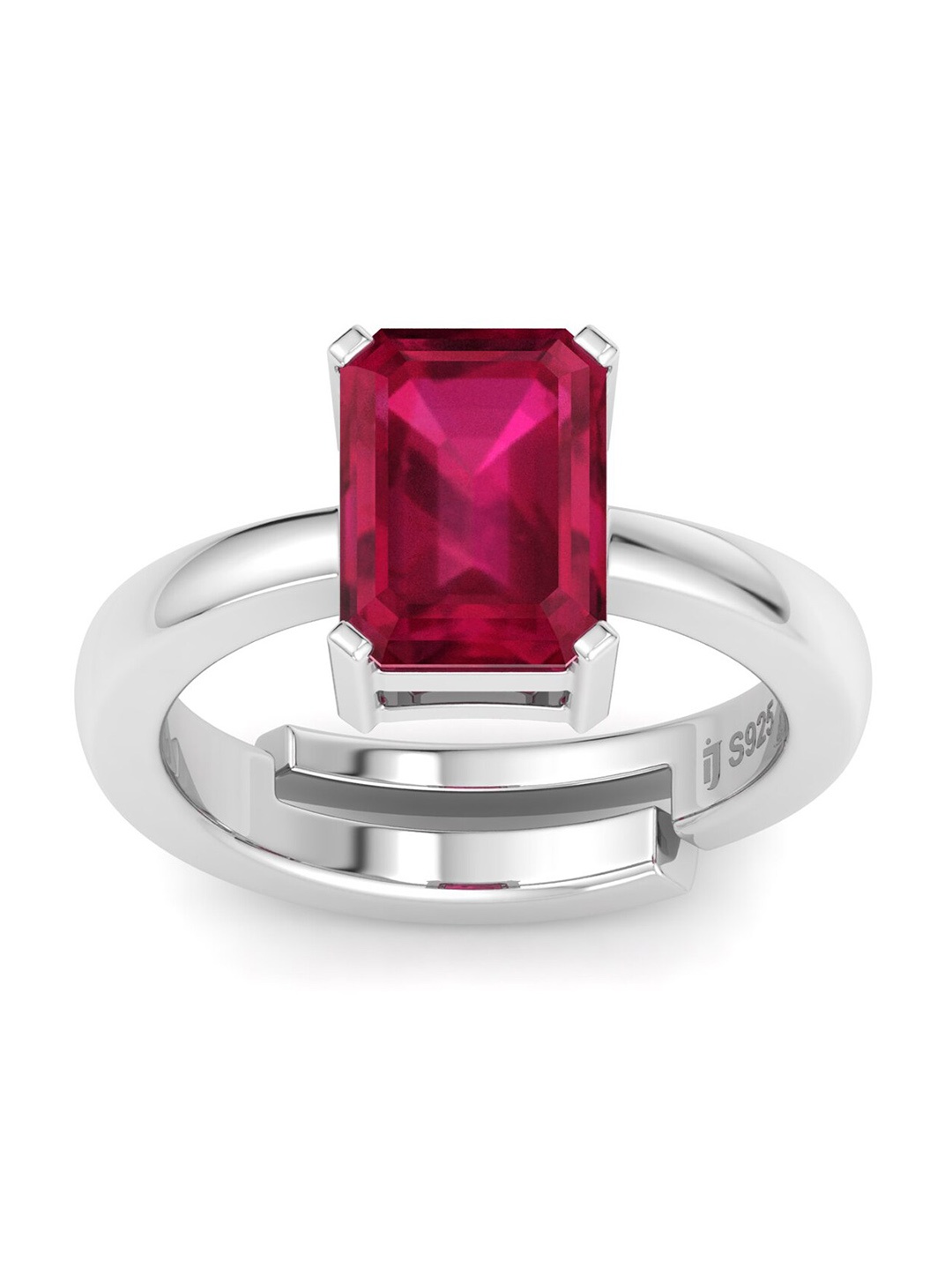 

Inddus Jewels 925 Sterling Silver Rhodium-Plated Studded Adjustable Finger Ring, Red