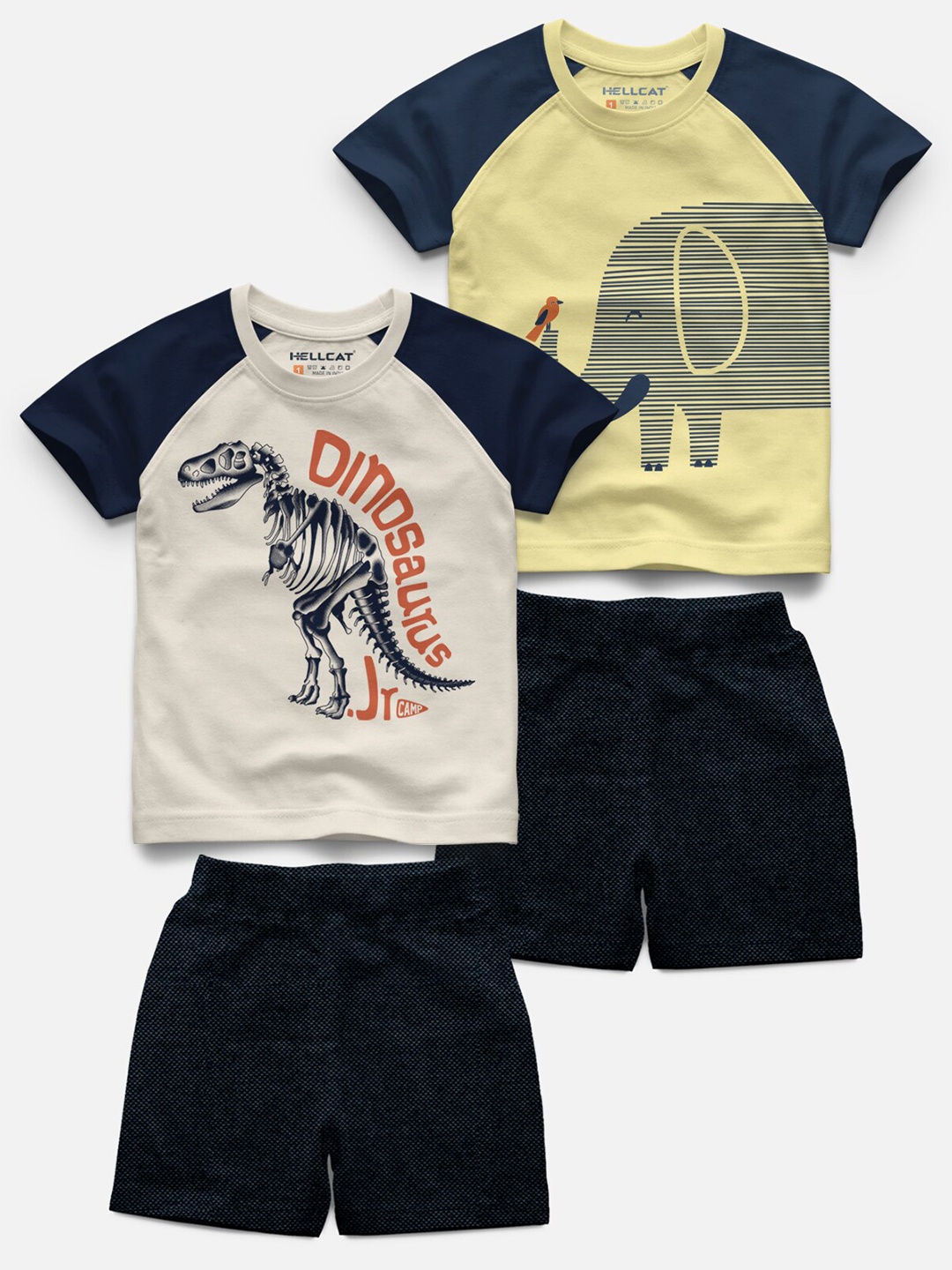 

HELLCAT Kids Pack of 2 Printed T-shirt with Shorts, Beige