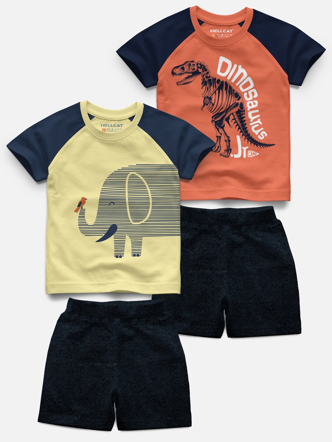 

HELLCAT Kids Pack Of 2 Printed T-shirt with Shorts, Yellow