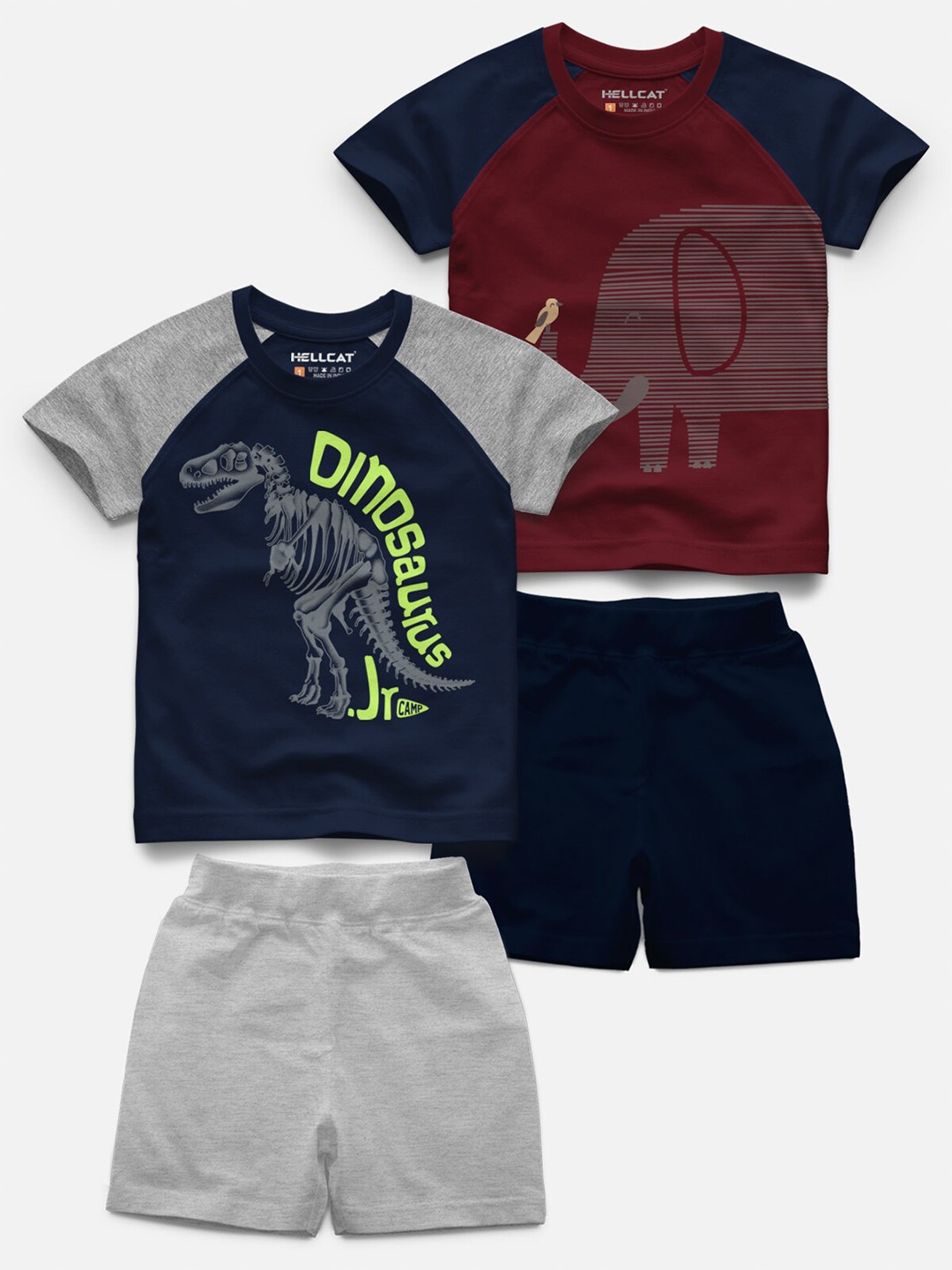 

HELLCAT Kids Pack Of 2 Printed T-shirt with Shorts, Navy blue