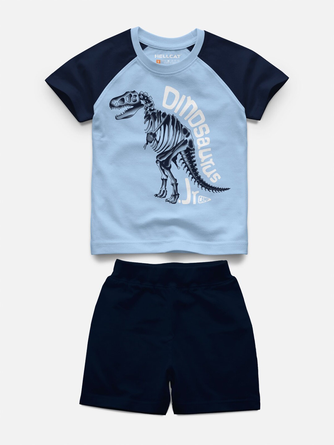 

HELLCAT Kids Printed Raglan Sleeves T-shirt with Shorts, Blue