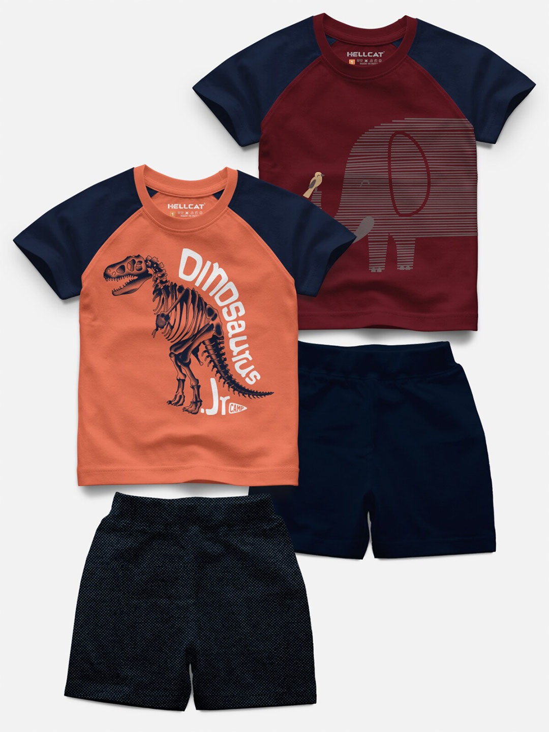 

HELLCAT Kids Pack of 2 Printed T-shirt with Shorts, Orange