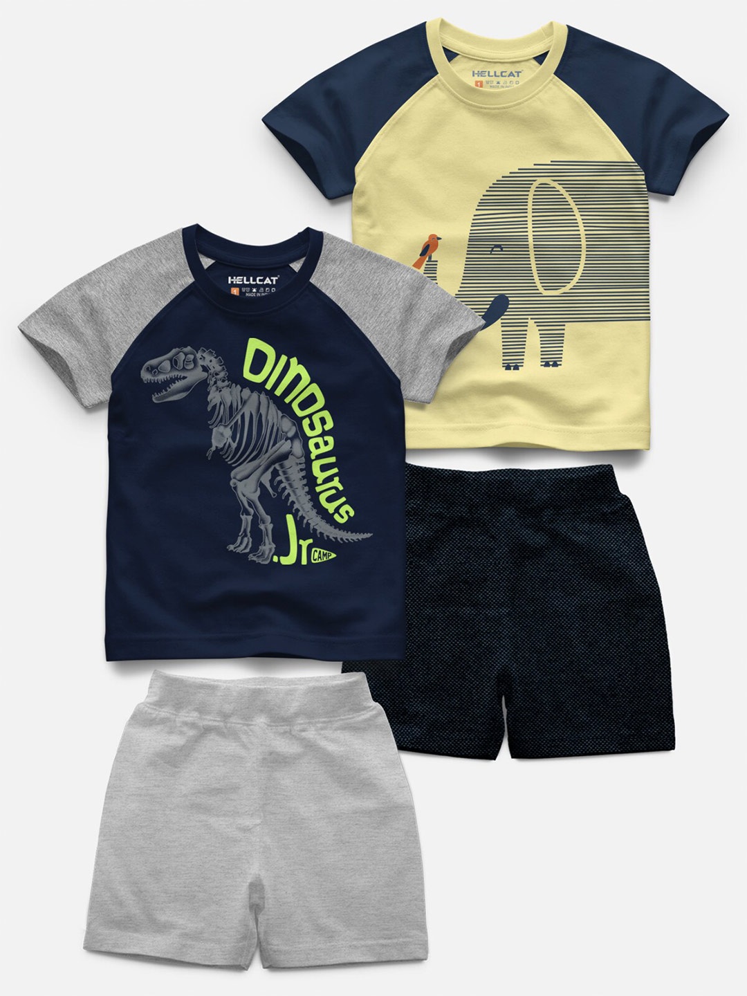 

HELLCAT Infants Kids Pack of 2 Printed T-shirt with Shorts, Navy blue