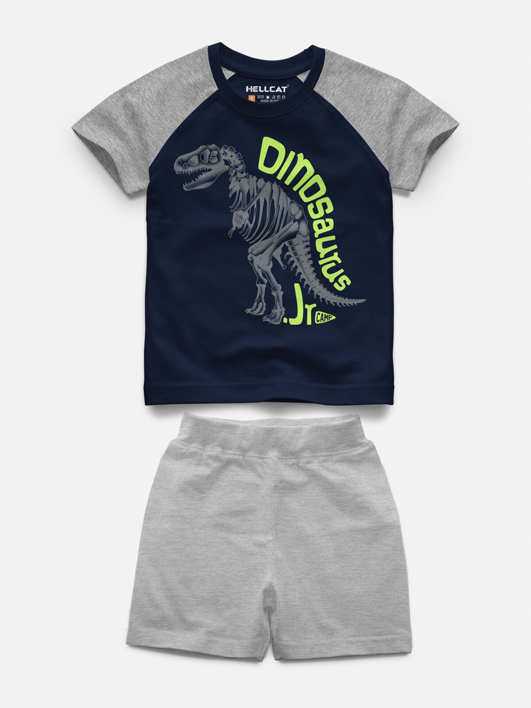 

HELLCAT Infant Kids Graphic Printed Raglan Sleeves T-shirt With Shorts, Navy blue