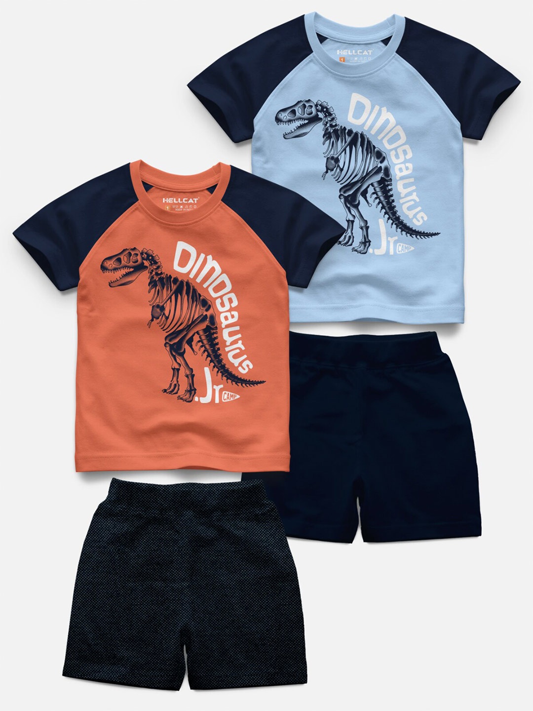 

HELLCAT Kids Pack Of 2 Printed Raglan Sleeves T-shirt with Shorts, Orange