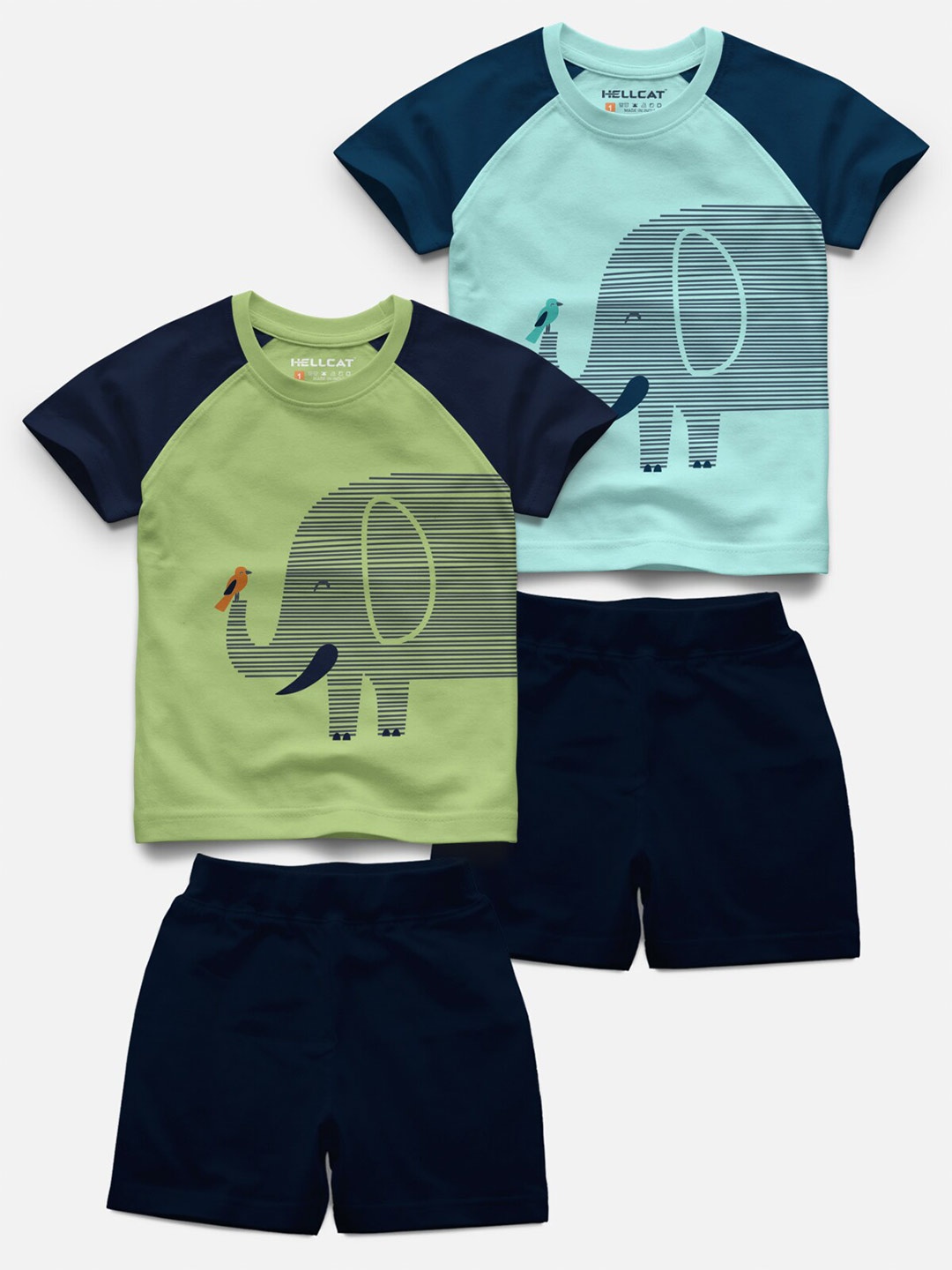 

HELLCAT Kids Pack of 2 Printed T-shirt with Shorts, Green