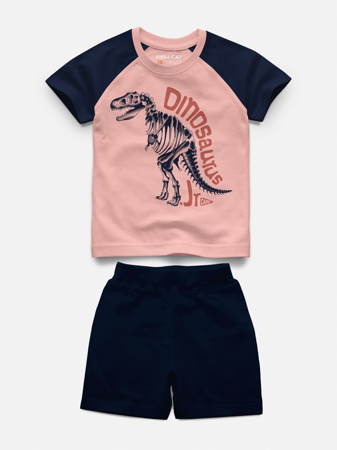 

HELLCAT Kids Printed Raglan Sleeves T-shirt With Shorts, Peach