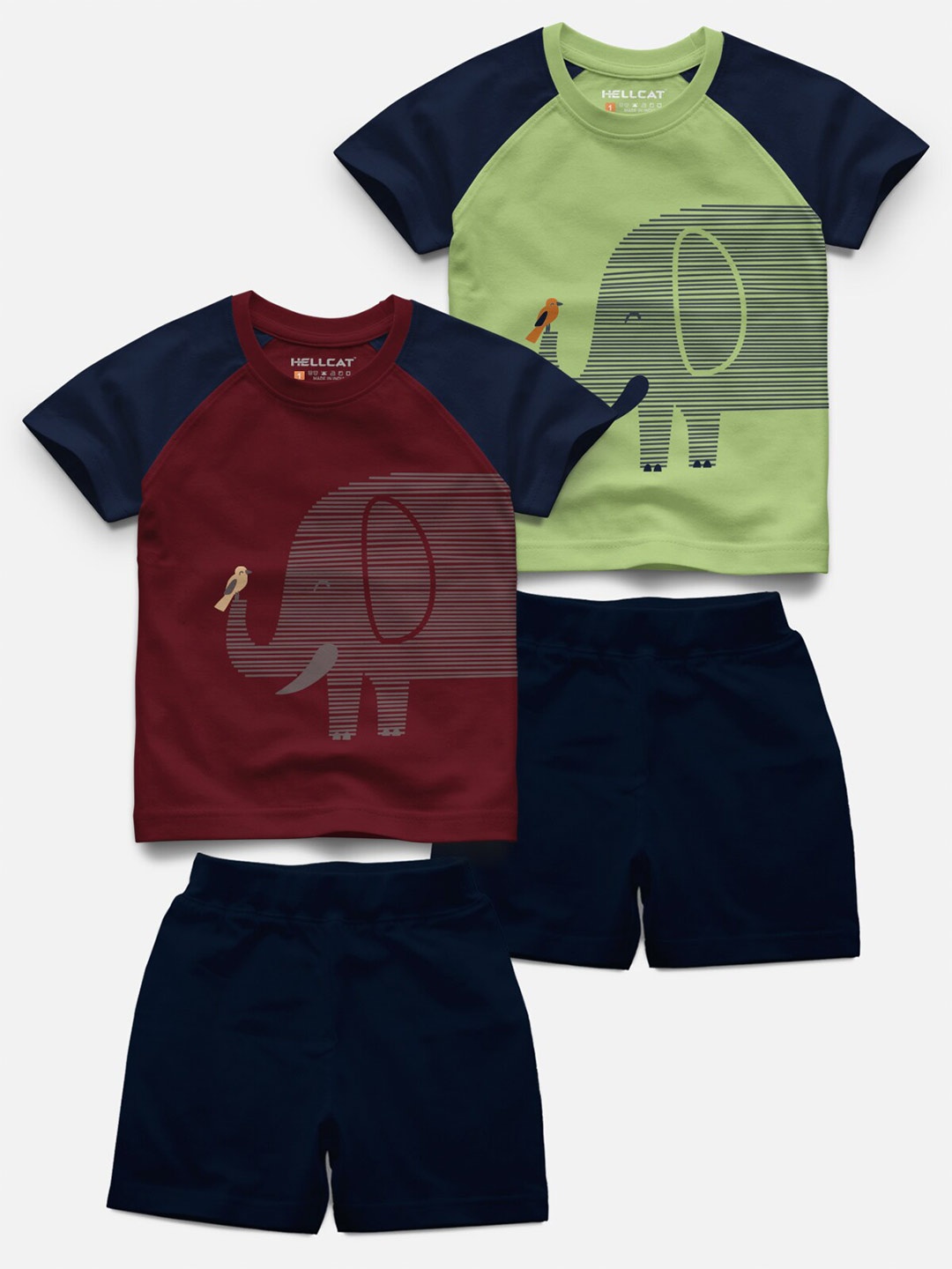 

HELLCAT Kids Pack Of 2 Printed Raglan Sleeves T-Shirt With Shorts, Maroon