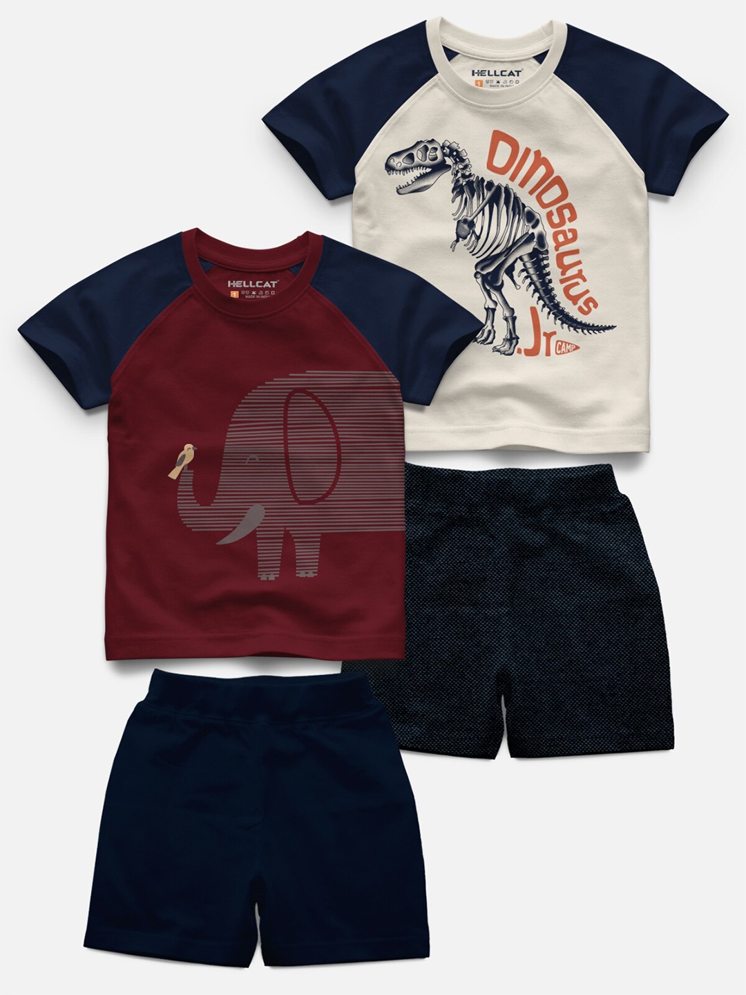 

HELLCAT Kids Pack Of 2 Printed Raglan Sleeves T-shirt with Shorts, Maroon