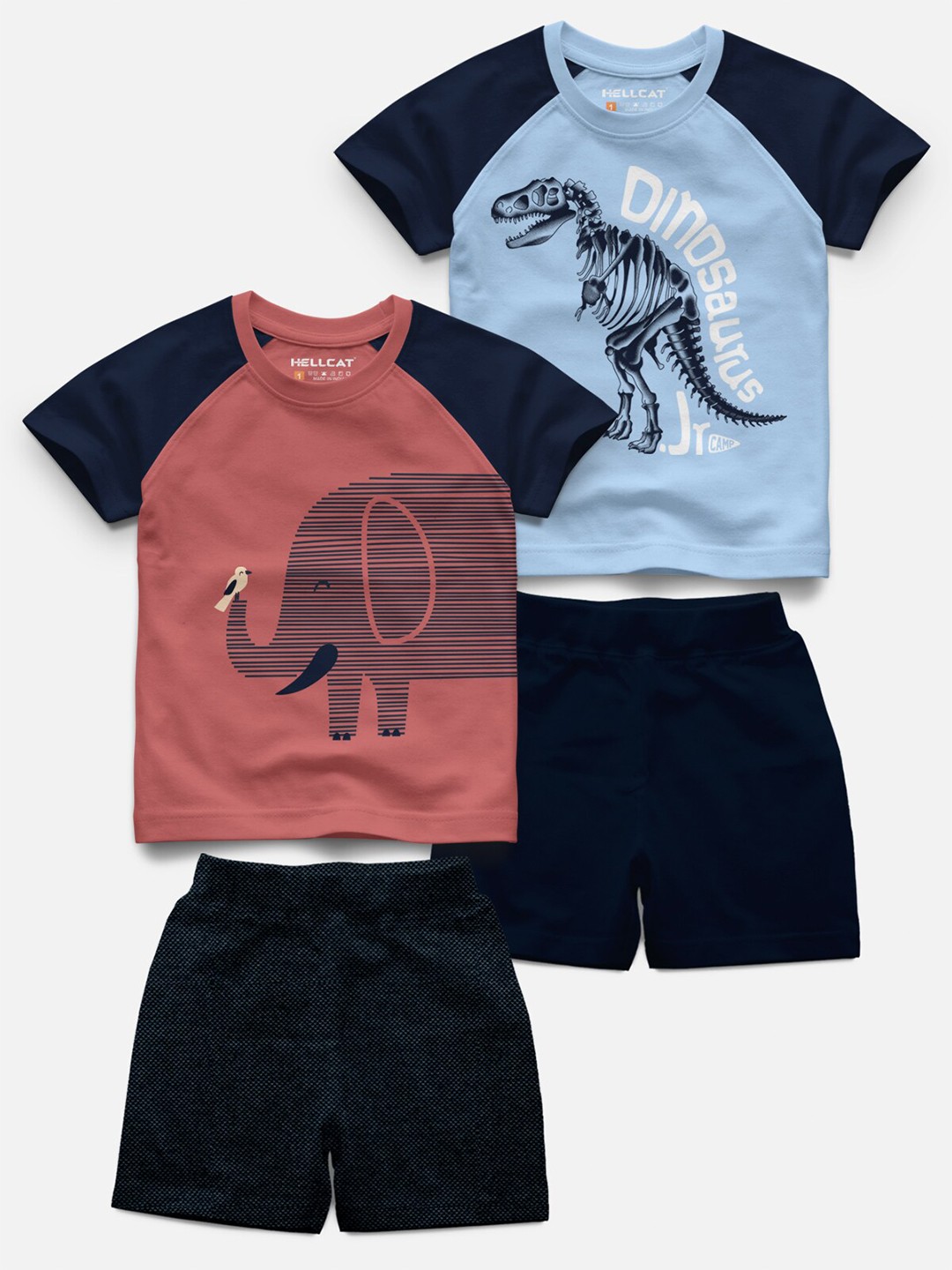 

HELLCAT Kids Pack of 2 Printed T-shirt with Shorts, Rust