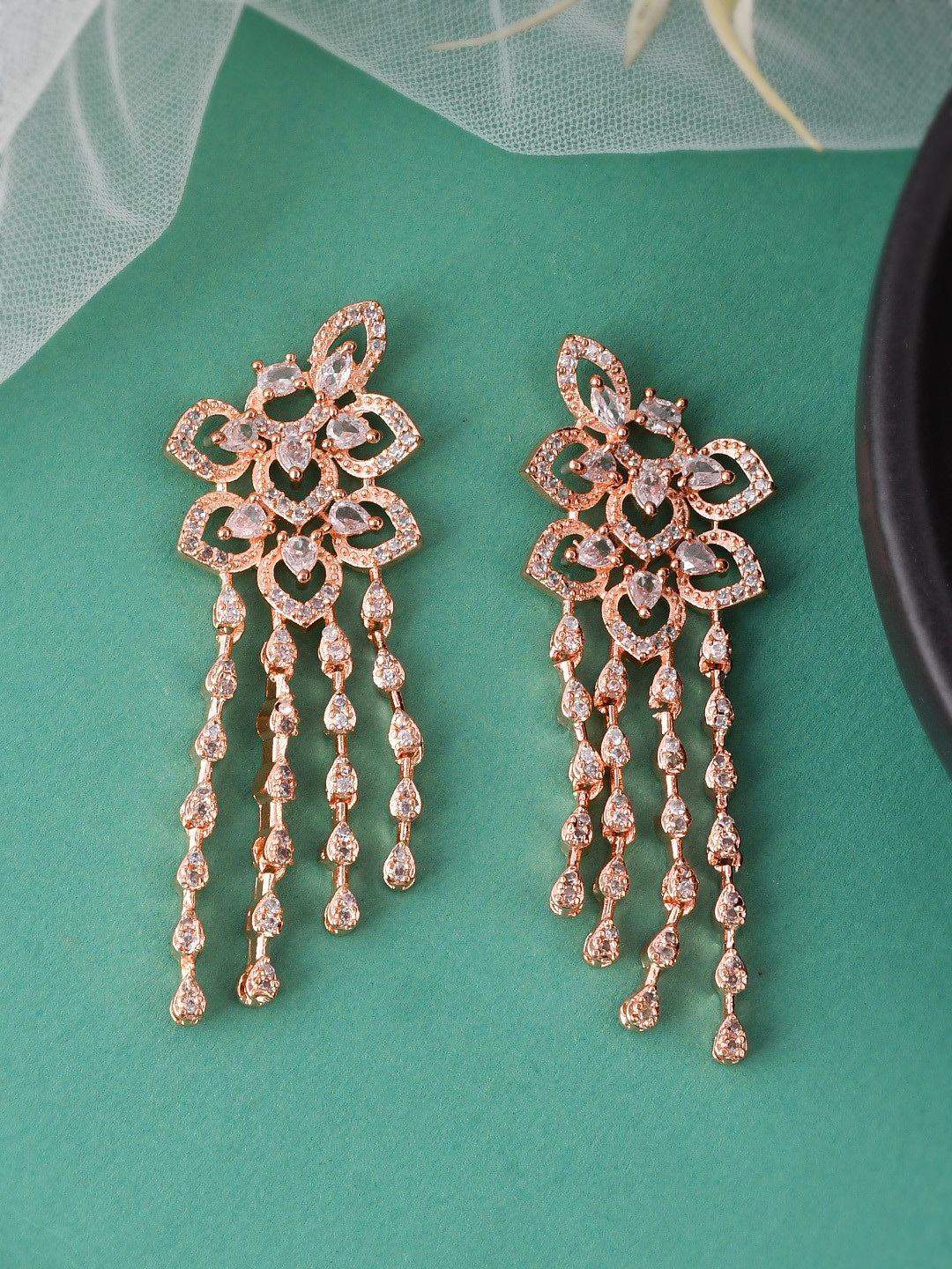 

Silvermerc Designs Rose Gold-Plated Contemporary Drop Earrings, White