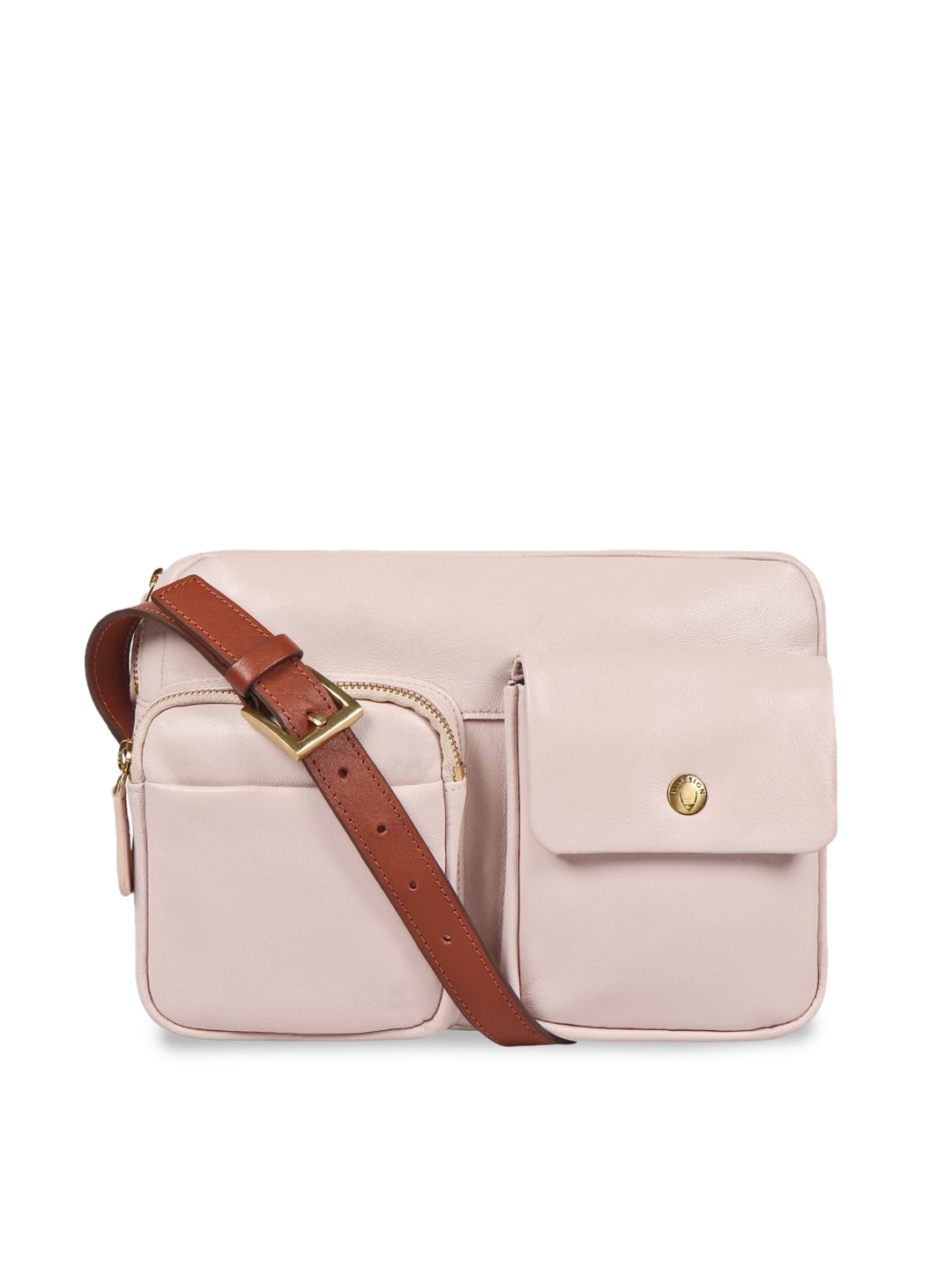 

Hidesign Beige Leather Structured Sling Bag with Tasselled