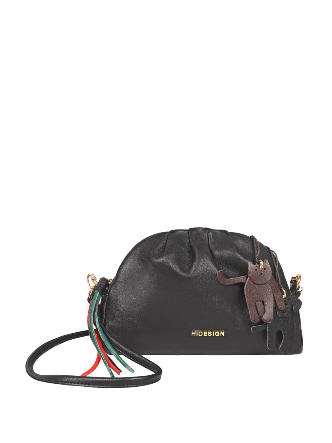 

Hidesign Textured Leather Structured Sling Bag With Tasselled, Black