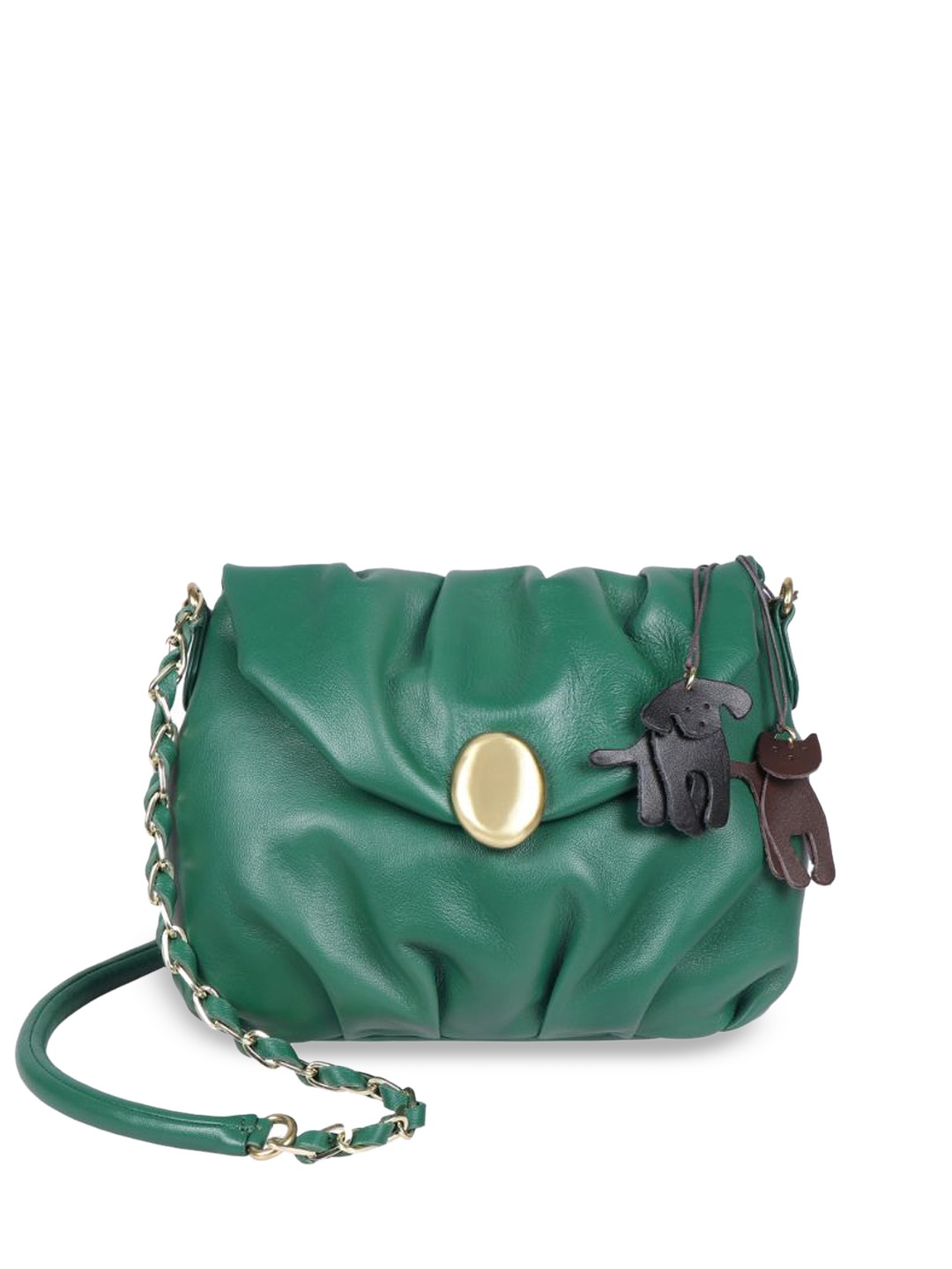 

Hidesign Leather Structured Sling Bag With Fringed, Green