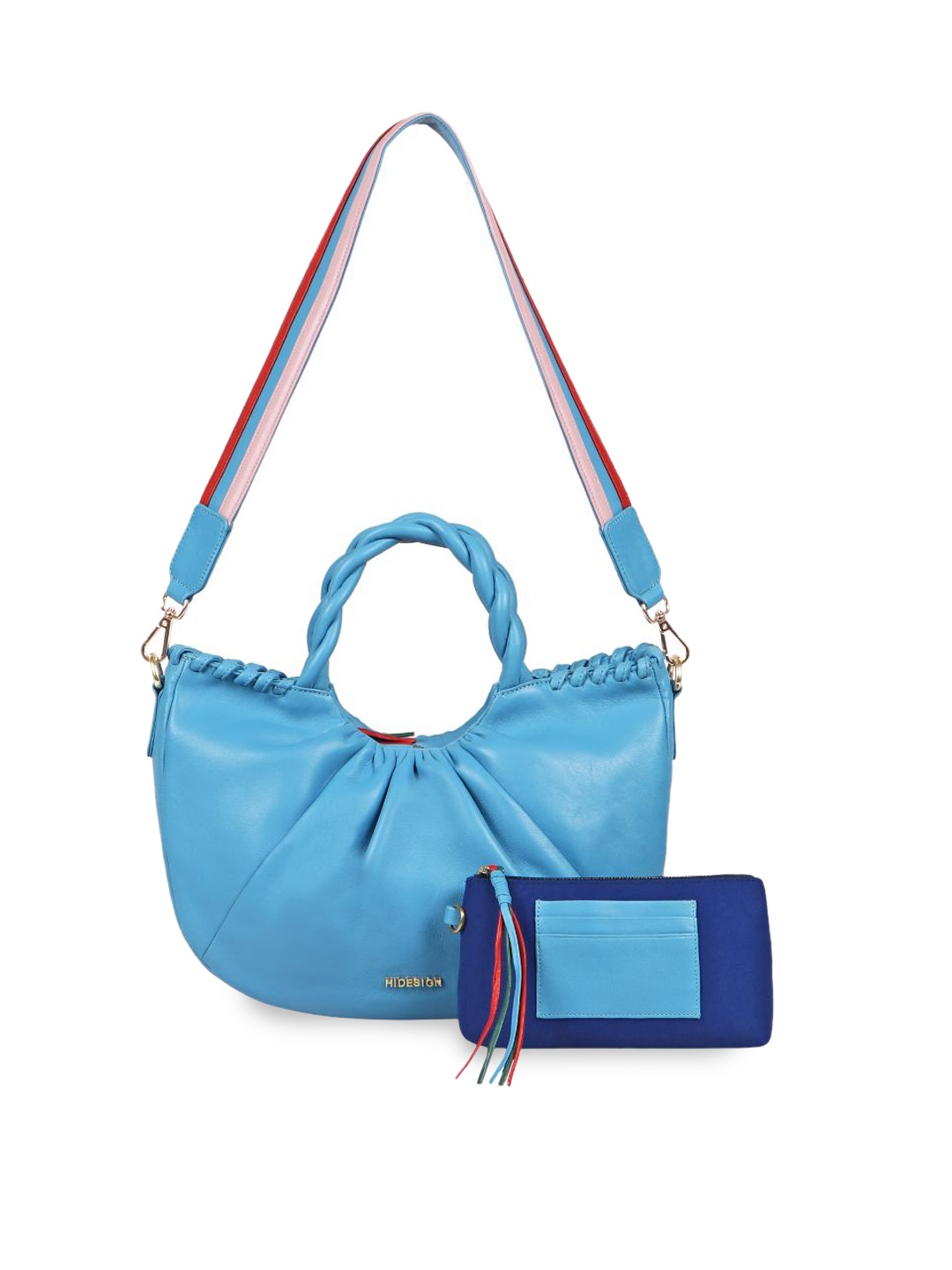 

Hidesign Blue Leather Structured Sling Bag with Tasselled