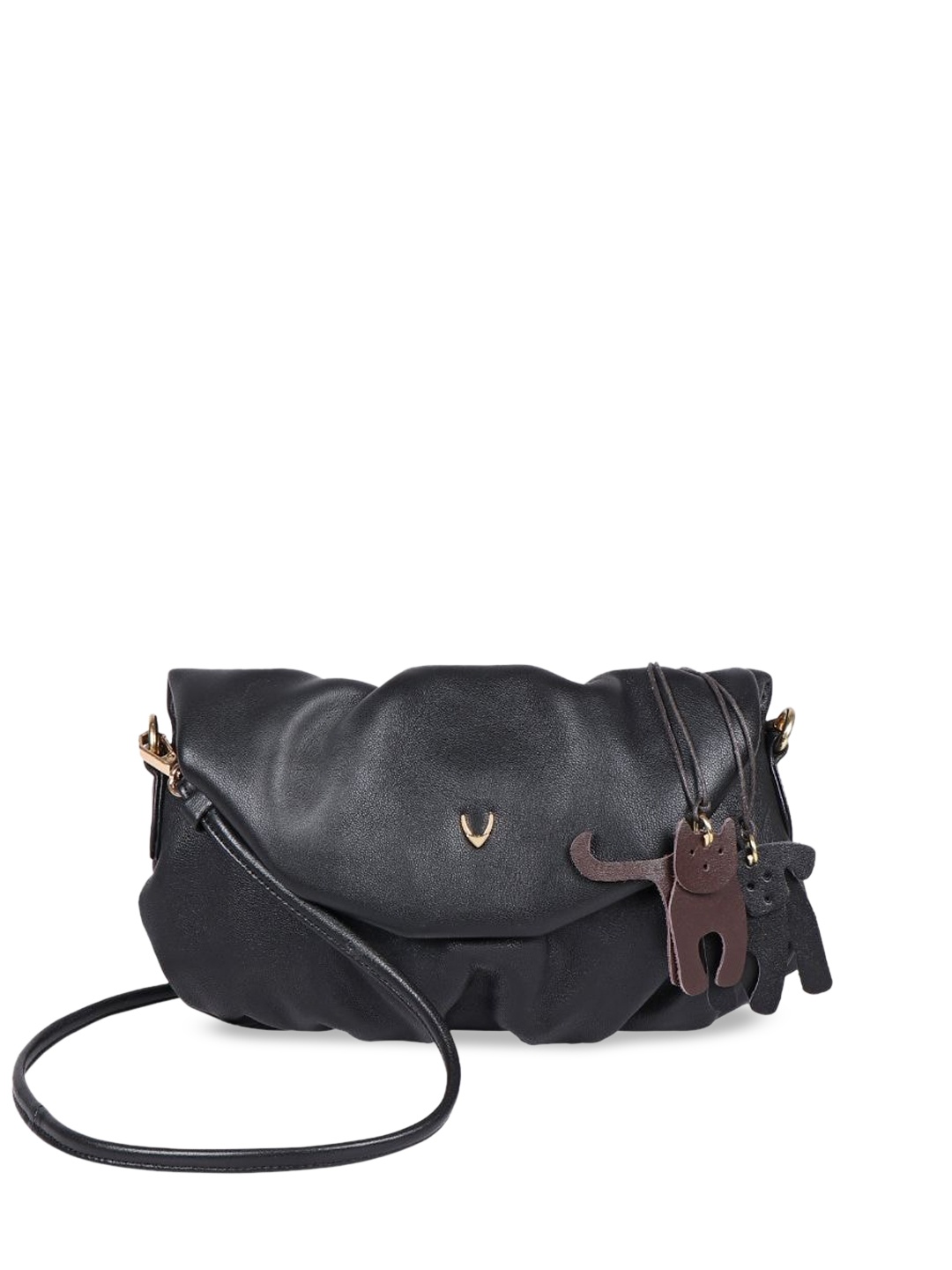 

Hidesign Black Leather Half Moon Sling Bag with Tasselled