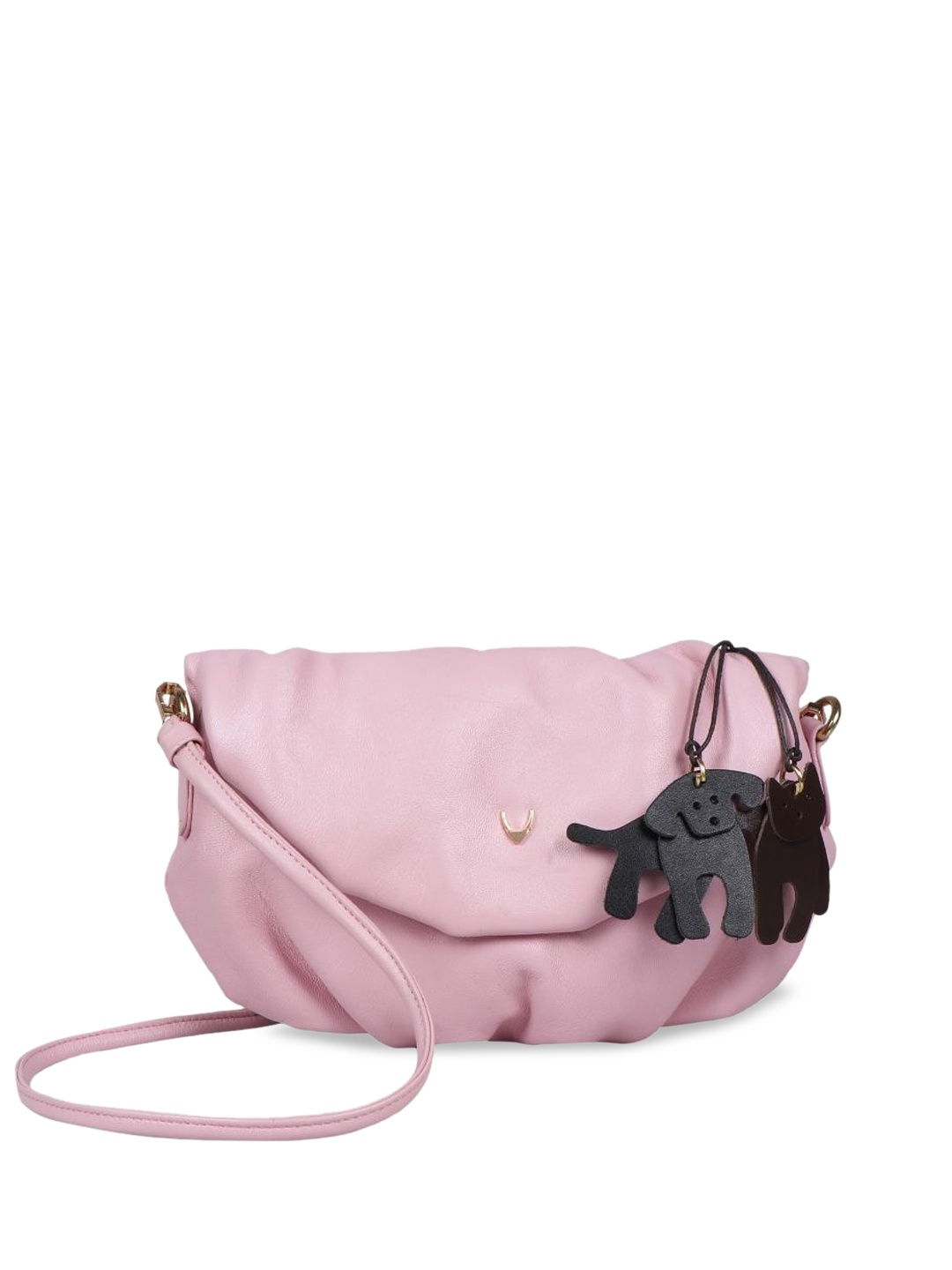 

Hidesign Pink Leather Structured Sling Bag with Tasselled