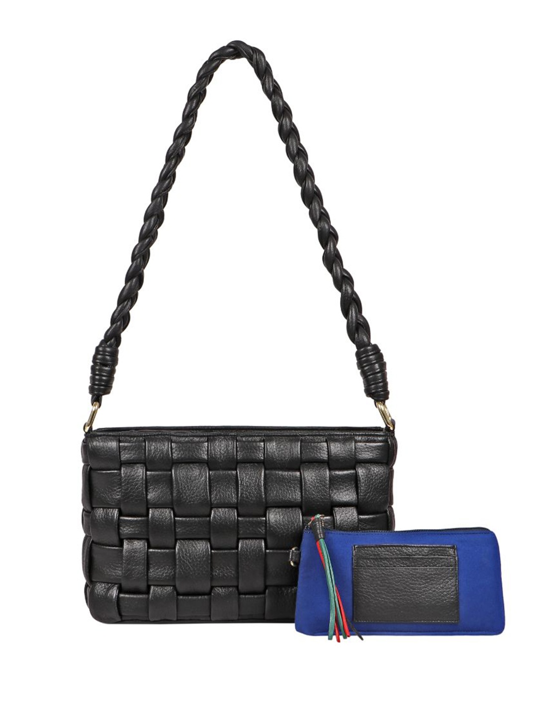 

Hidesign Leather Structured Shoulder Bag with Quilted, Black