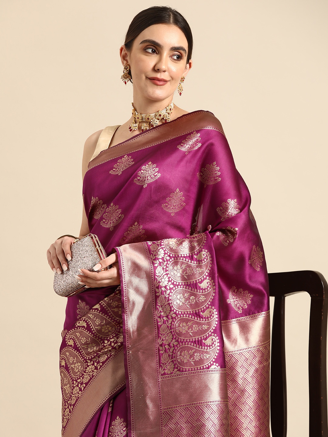 

SAARYA Paisley Zari Banarasi Saree, Purple