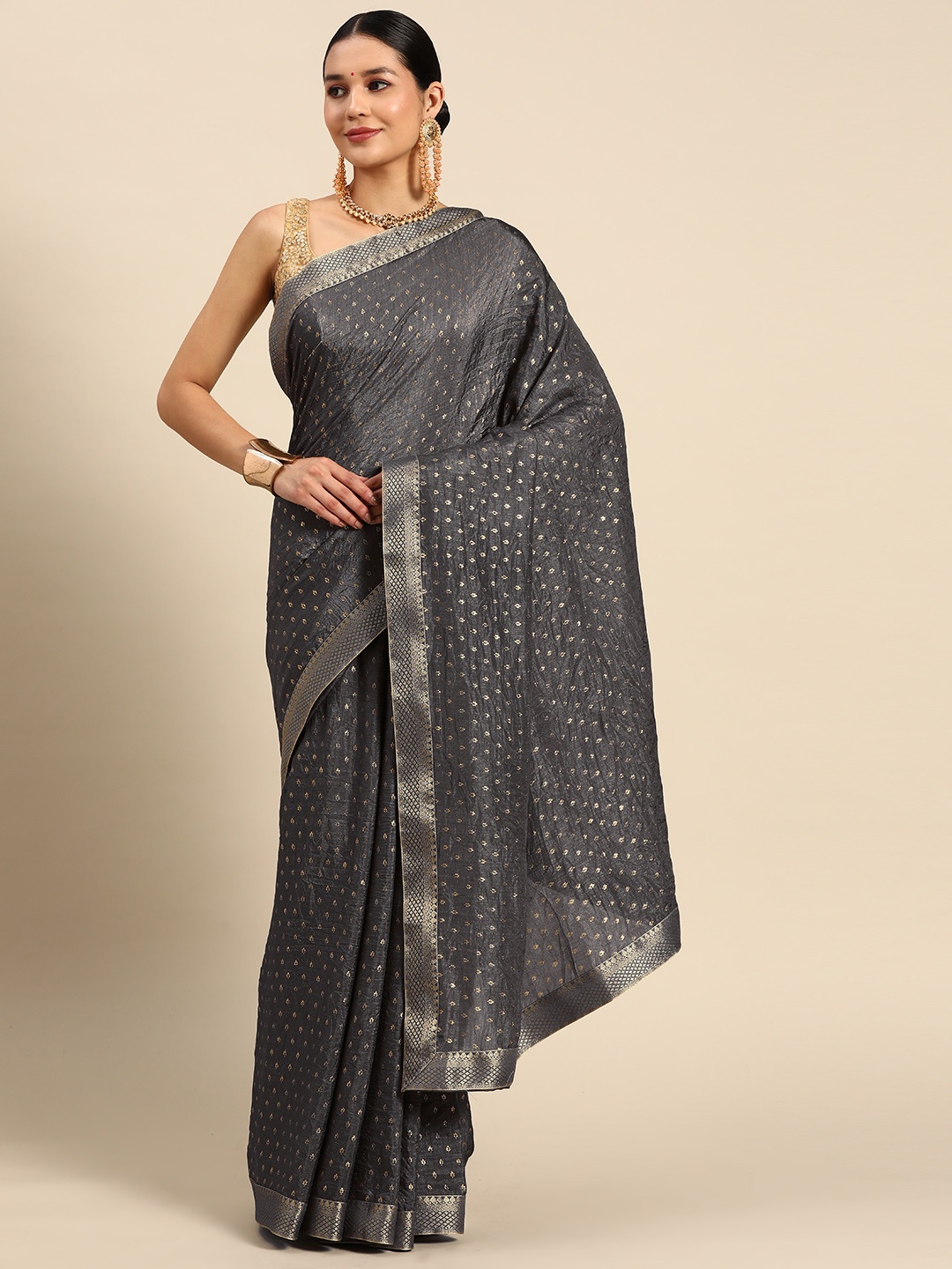 

SAARYA Ethnic Motifs Zari Saree, Grey