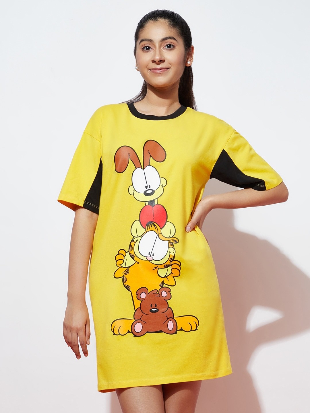 

SPUNKIES Girls Printed Cotton T-shirt Dress, Yellow