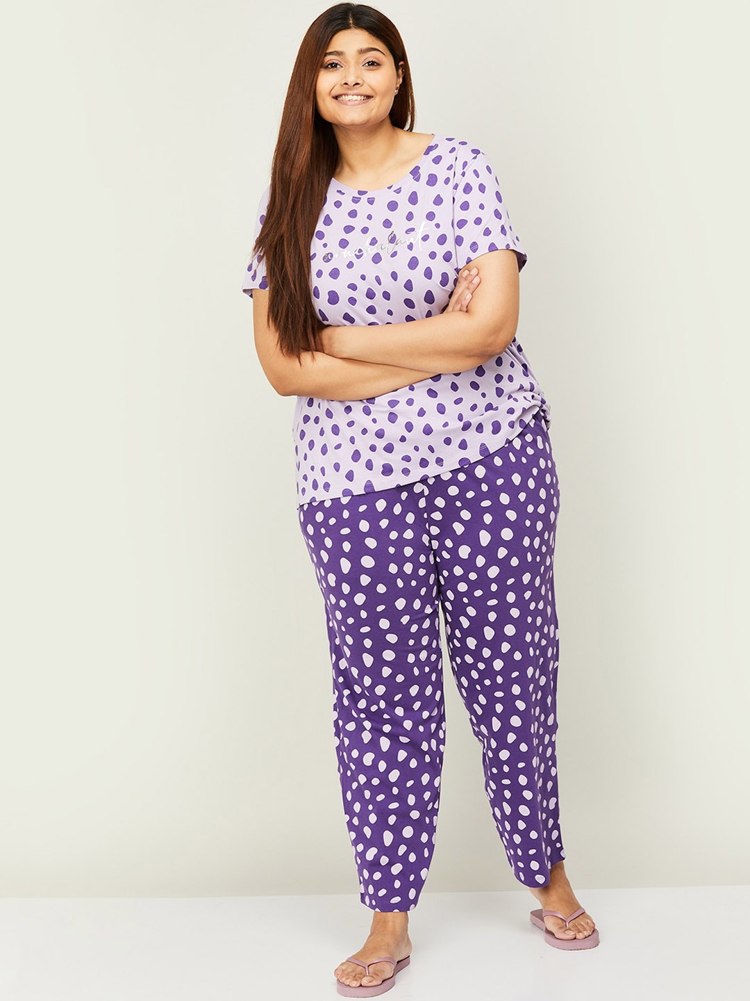 

Nexus by Lifestyle Plus Size Abstract Printed Pure Cotton Night Suit, Purple