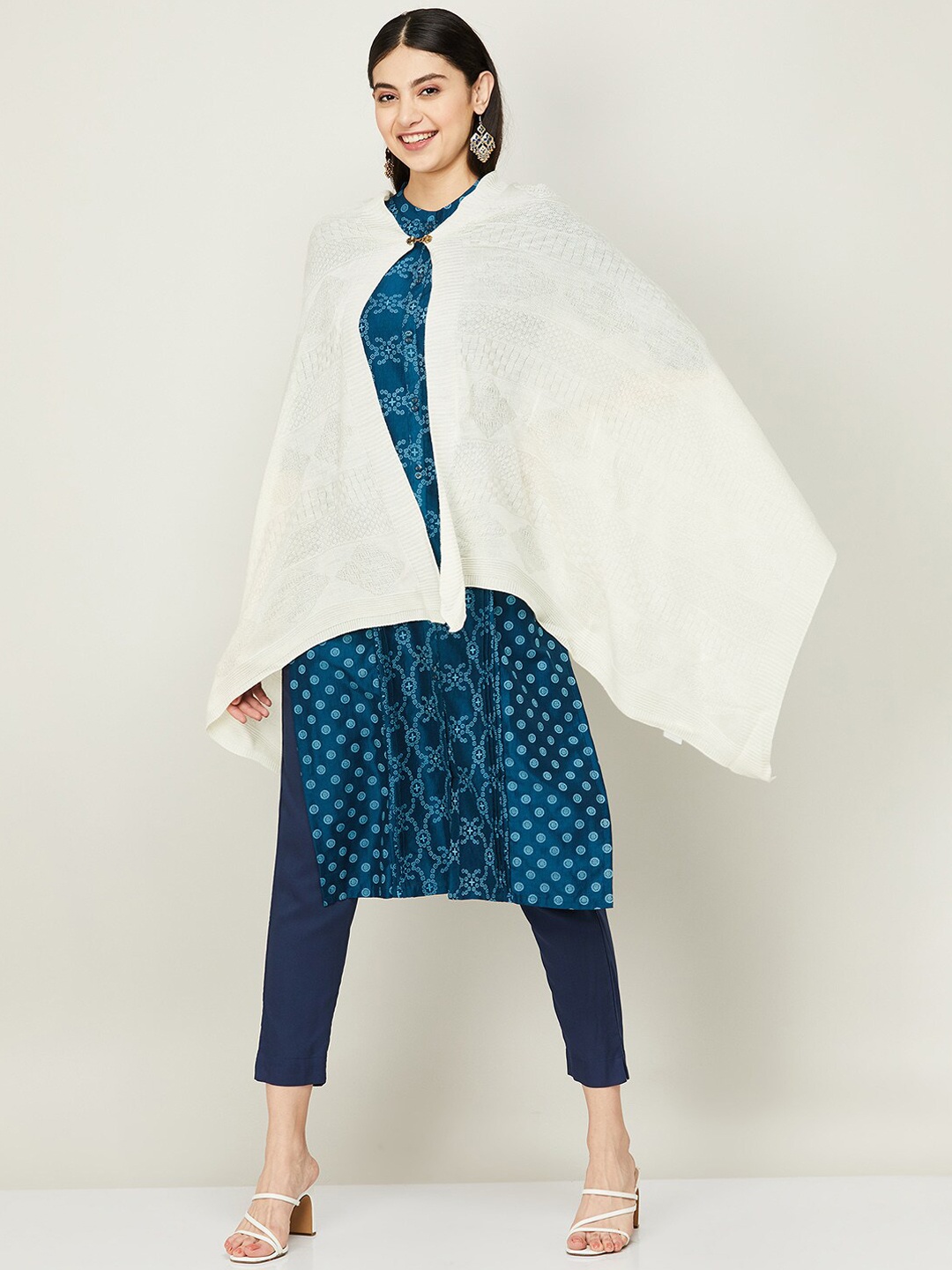 

Melange by Lifestyle Women Woven Design Shawl, White