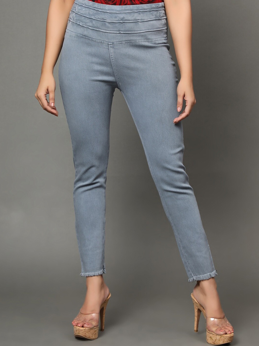 

AngelFab Women Regular-Fit Cotton Jeggings, Grey