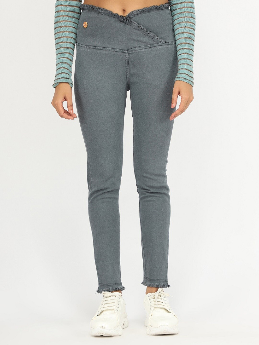 

AngelFab Women Washed Skinny Fit Mid-Rise Cotton Denim Jeggings, Grey